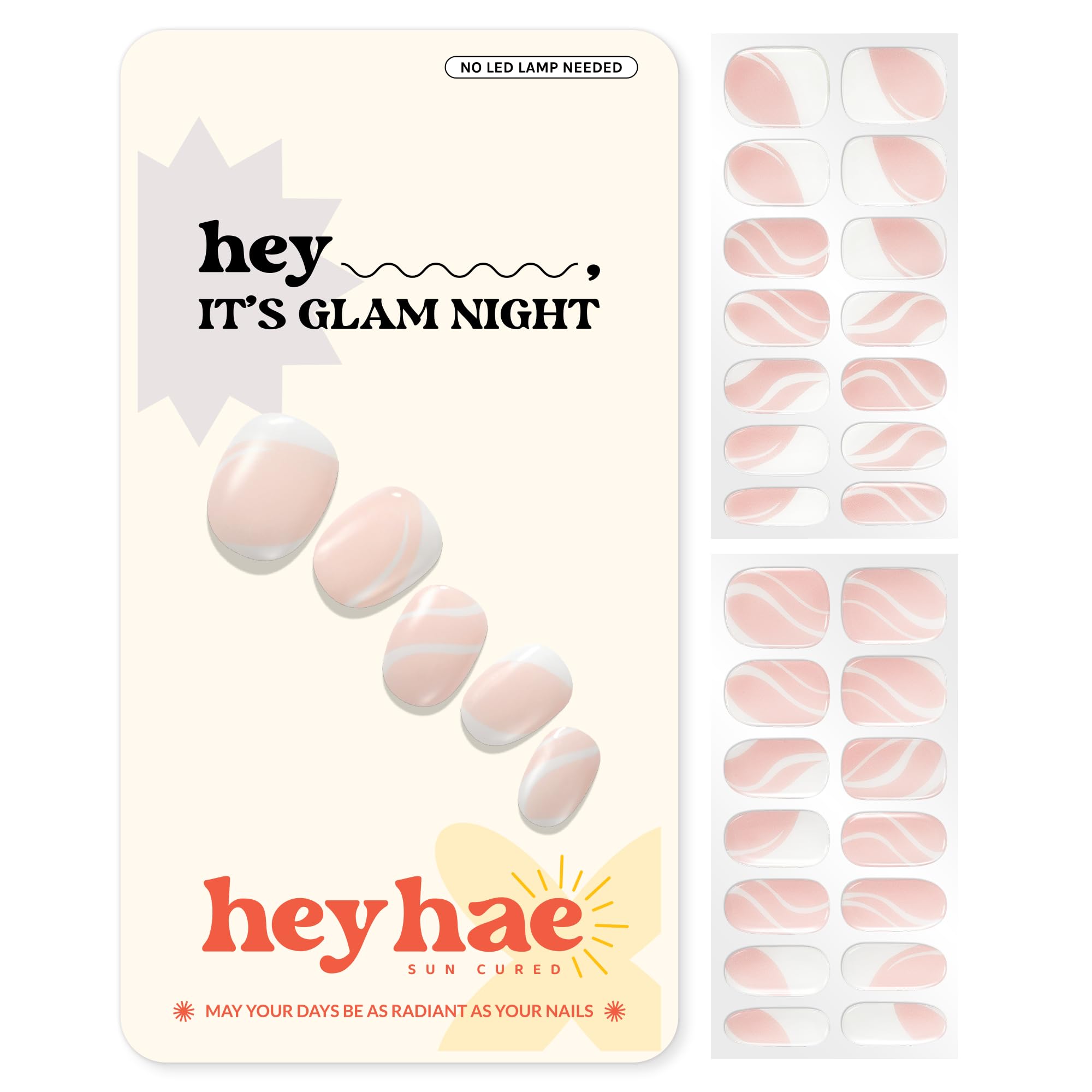 Heyhae bande gel semi-cure avec vague blanche sur fond rose, allure élégante et rapide.