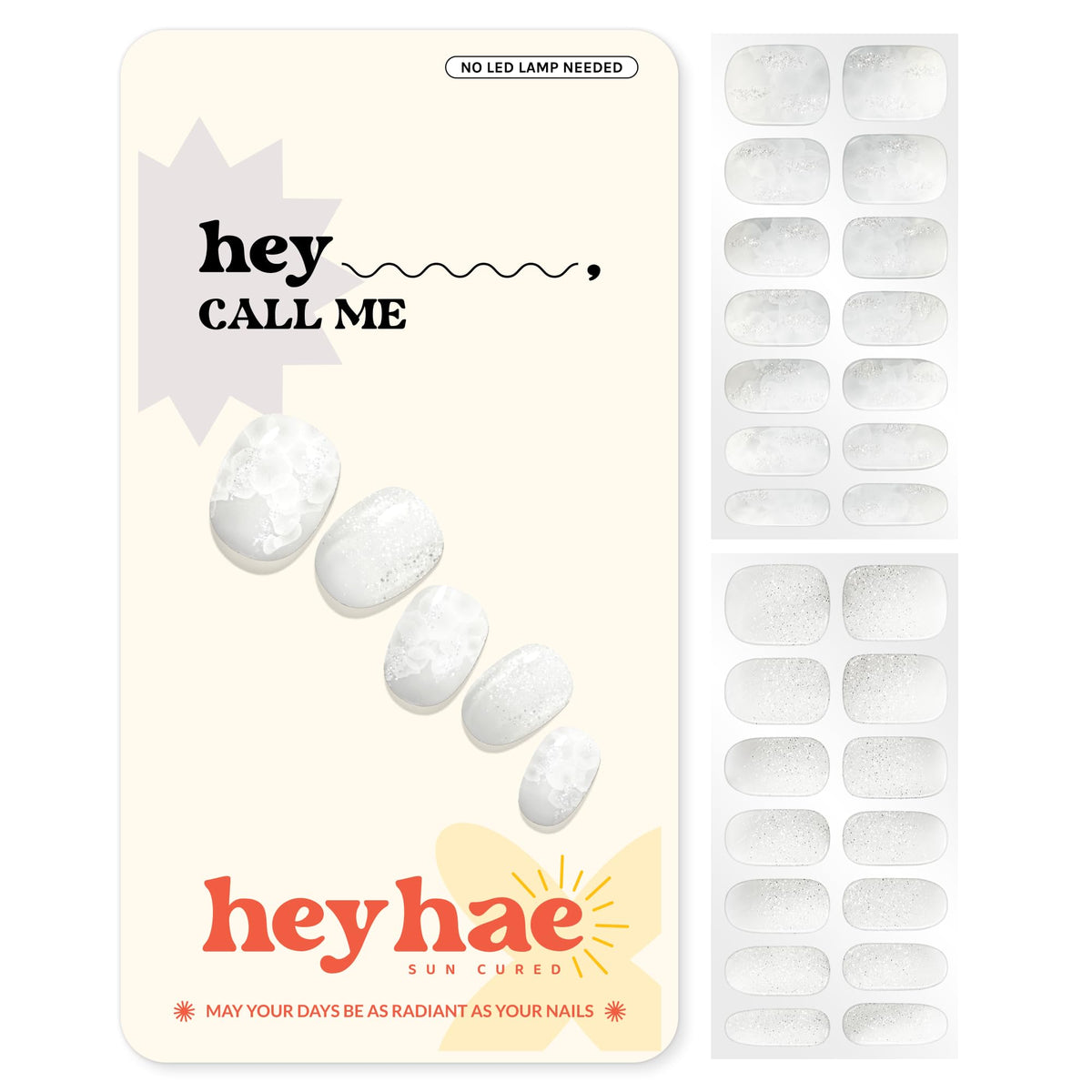 Heyhae vernis gel strips avec paillettes blanches printanières pour une brillance durable.