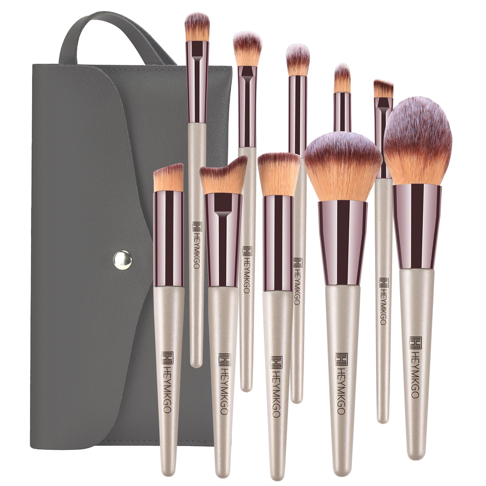 HEYMKGO ensemble pinceaux maquillage portable en or champagne, design chic et pratique pour n'importe où.