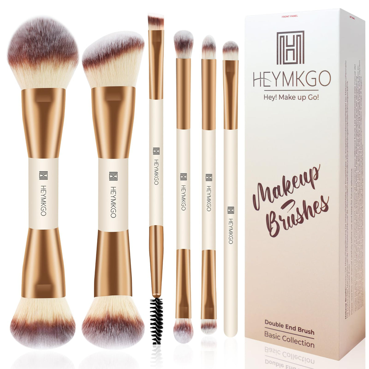 HEYMKGO ensemble pinceaux visage abricot avec poignée ergonomique pour un rendu uniforme