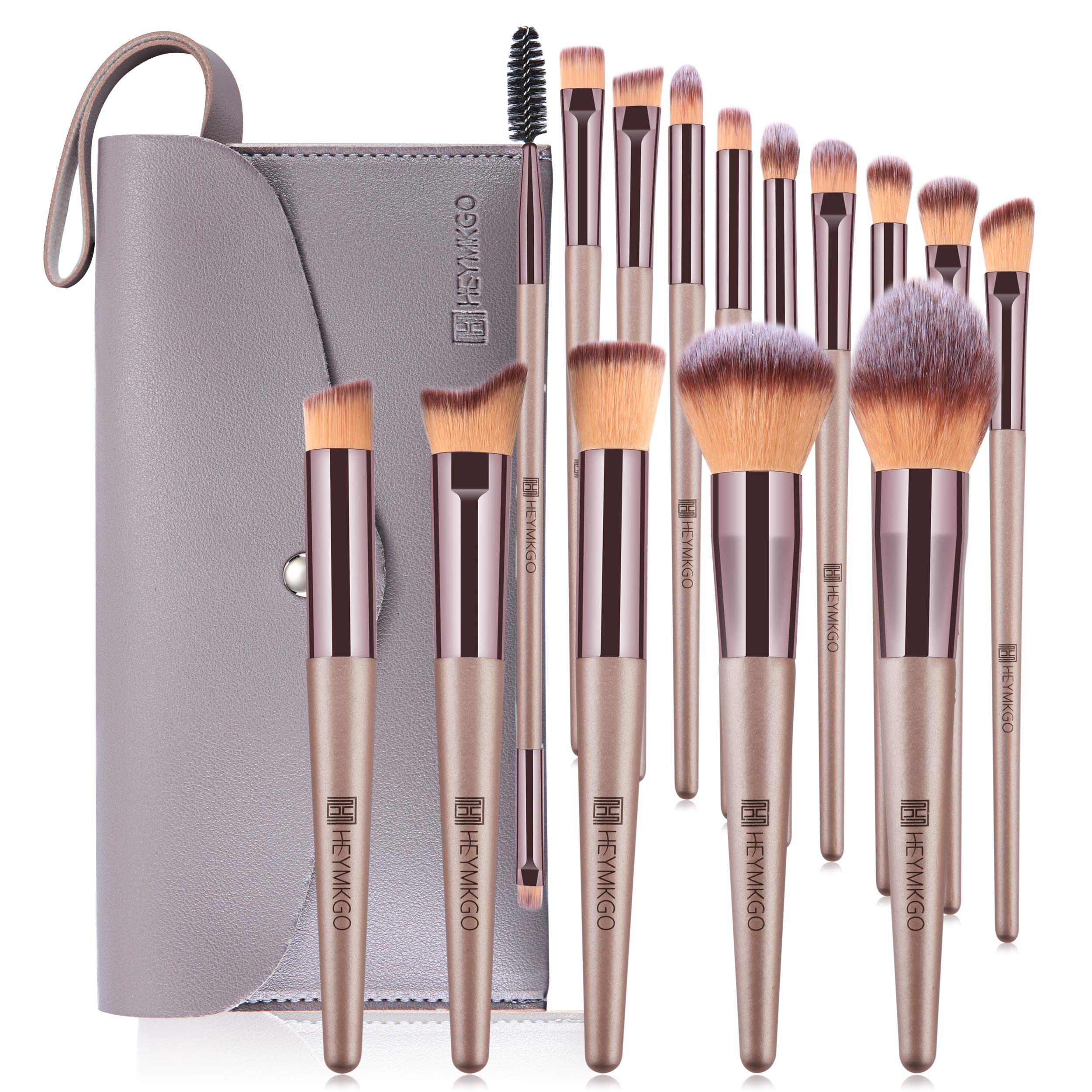 HEYMKGO pinceaux-maquillage 15pcs or champagne, ensemble polyvalent pour un fini naturel