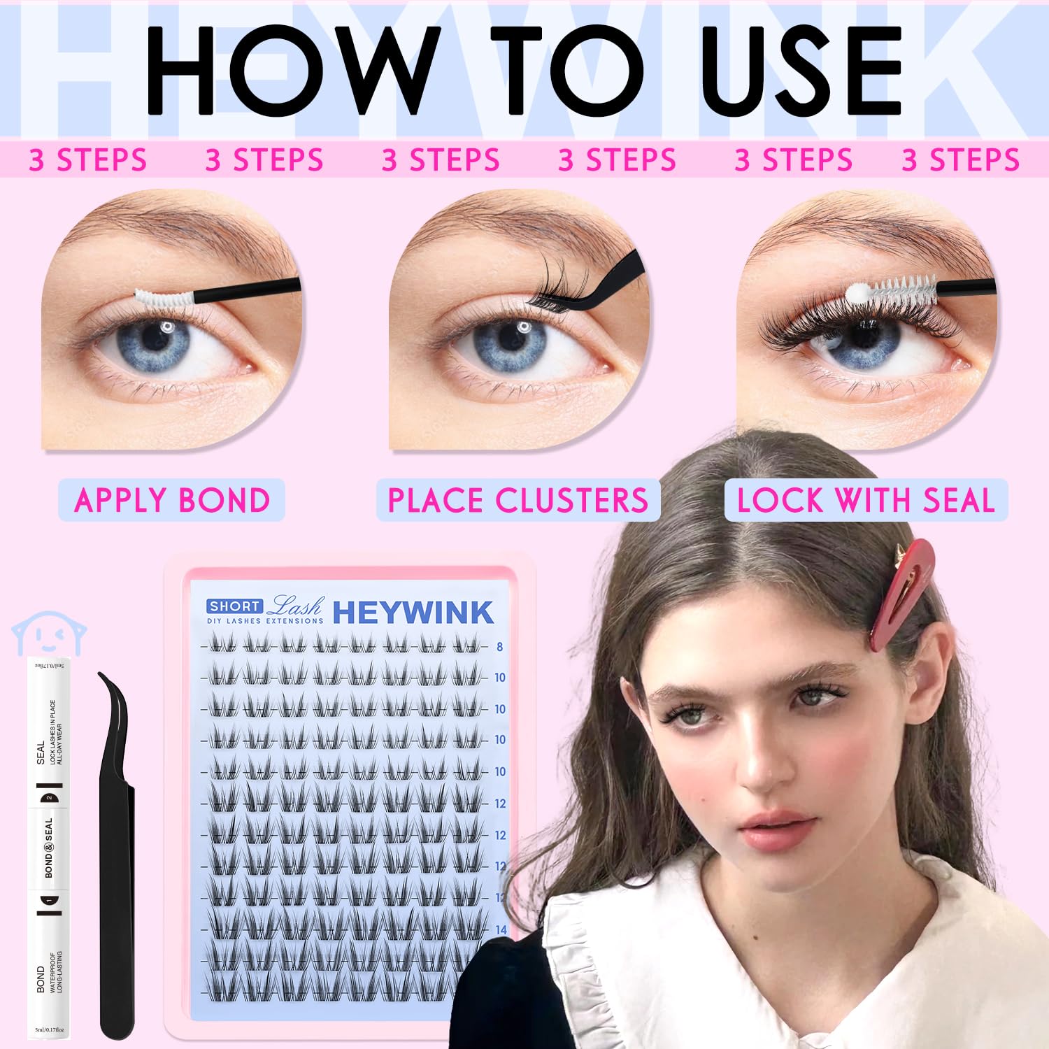 HEYWINK Freya court kit, rendu naturel et léger avec segments de cils simulés