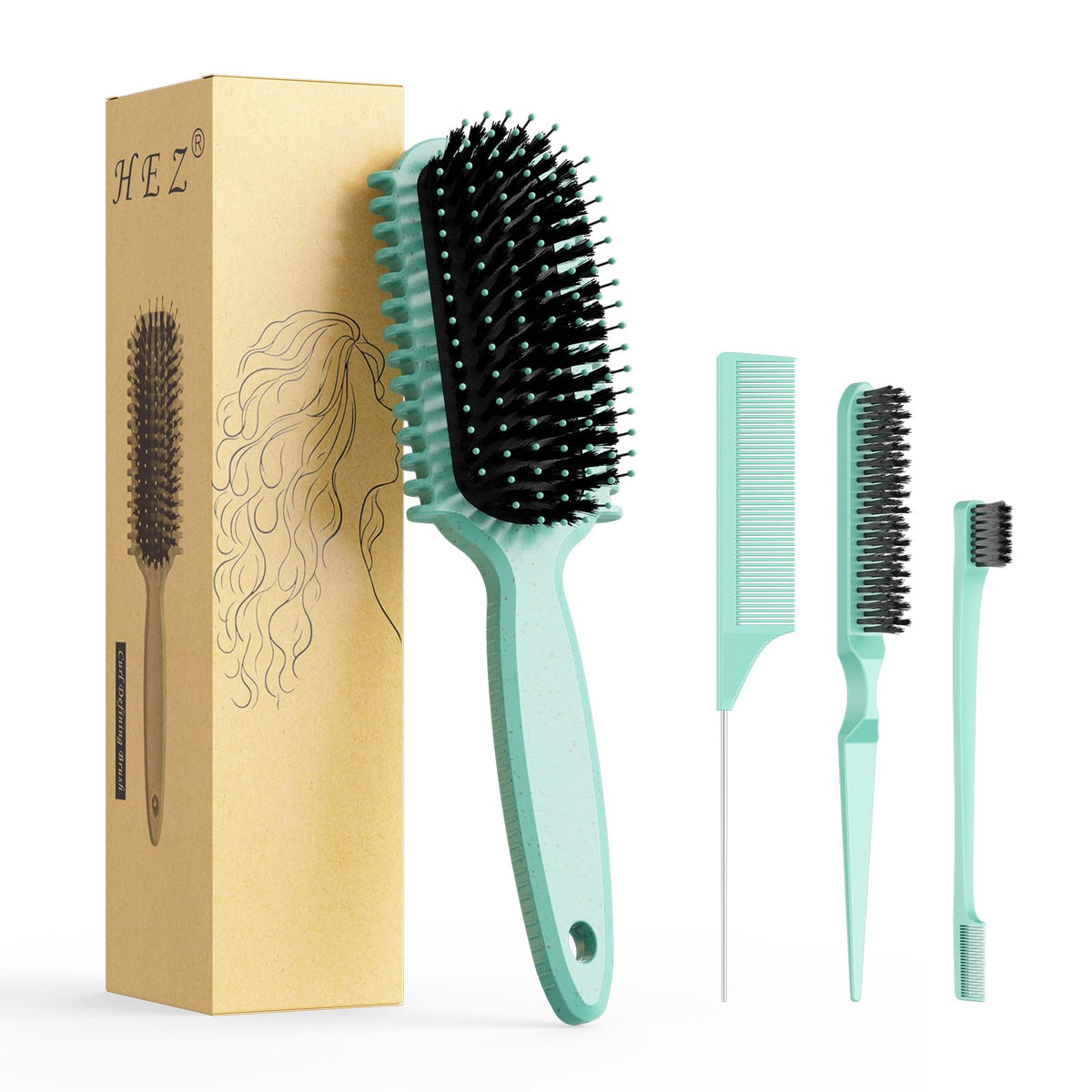 Brosse HEZ Définissante pour Boucles – démêlage en douceur et définition, vert.