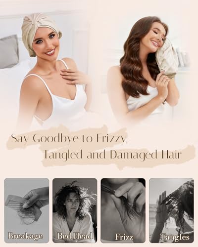 Bonnet HFRHTGY satin anti-frisottis aide à lisser les cheveux pendant le sommeil.