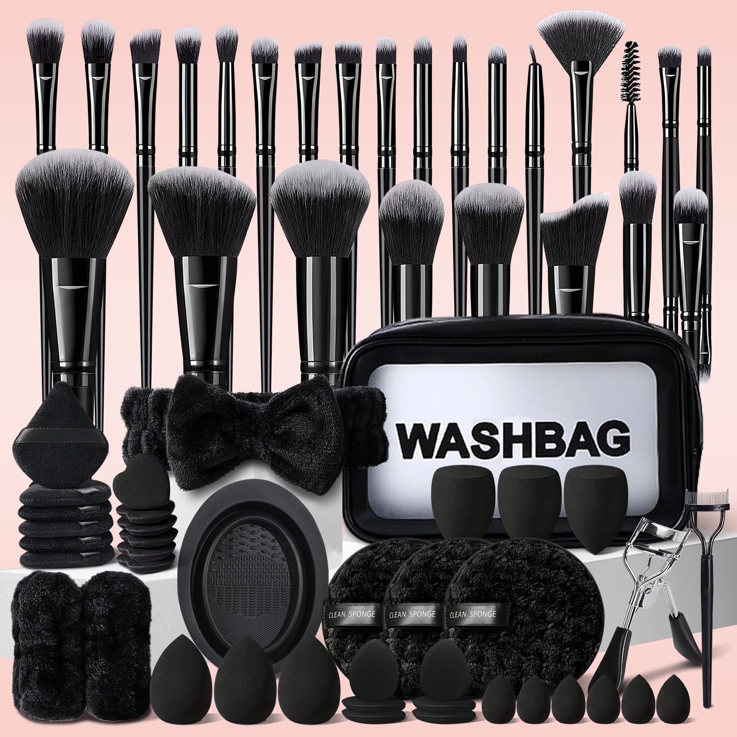 Pinceaux HGHDBT ensemble noir 65 pièces avec étui pour un maquillage homogène.