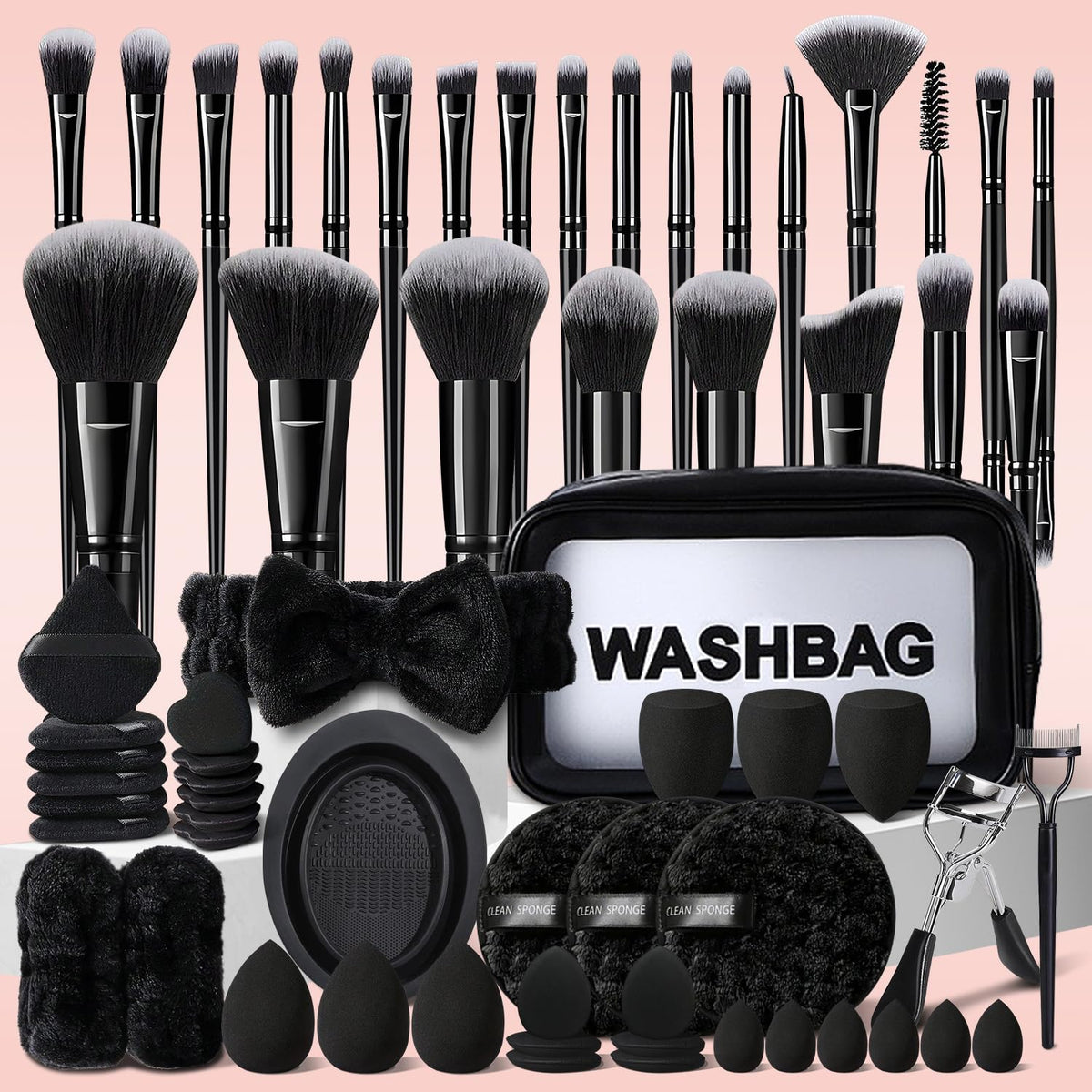 Pinceaux HGHDBT ensemble noir 65 pièces avec étui pour un maquillage homogène.