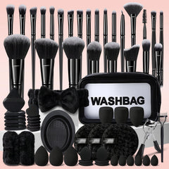 Pinceaux HGHDBT ensemble noir 65 pièces avec étui pour un maquillage homogène.