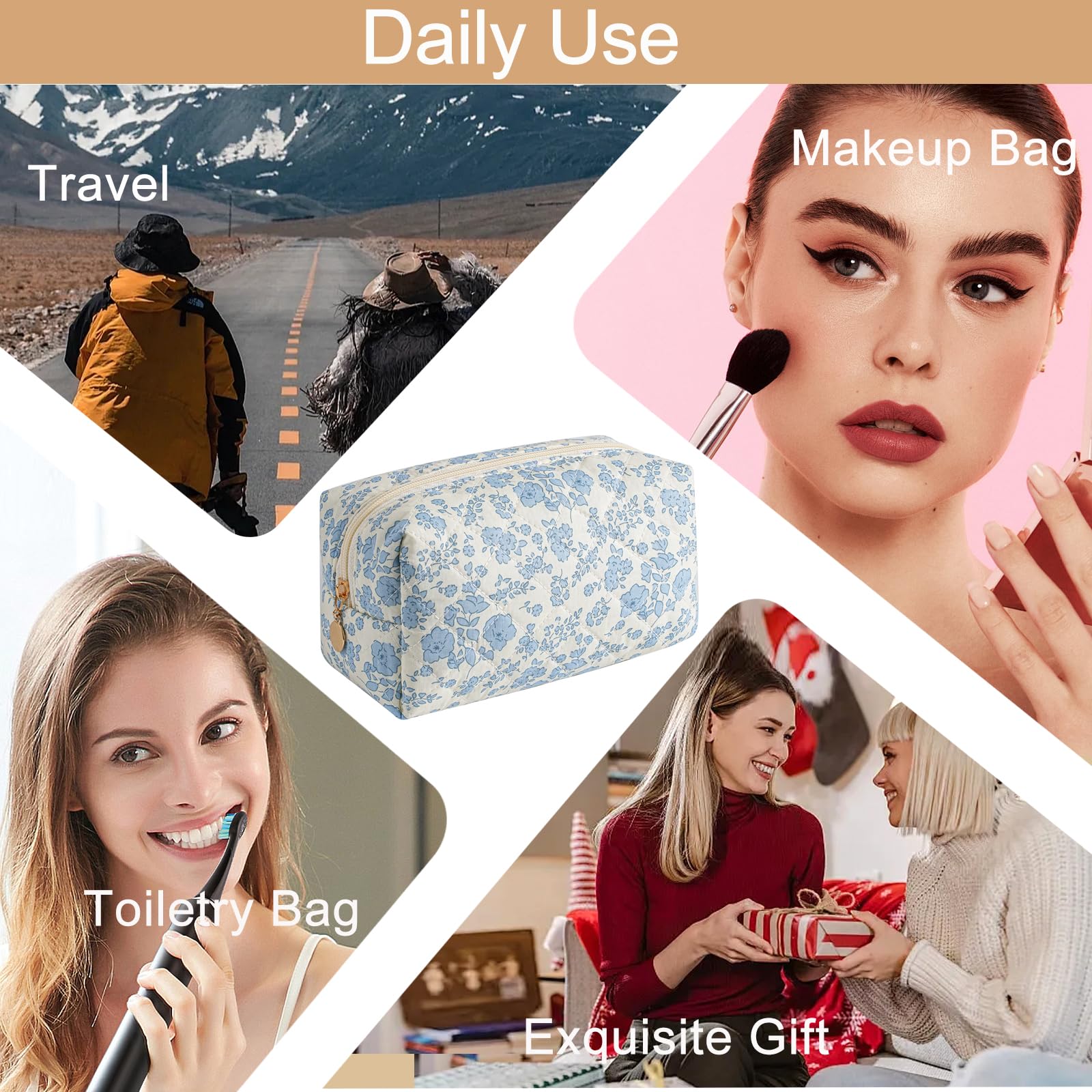 HHQQWZ organiseur voyage cosmétiques bleu floral — solution portable et légère