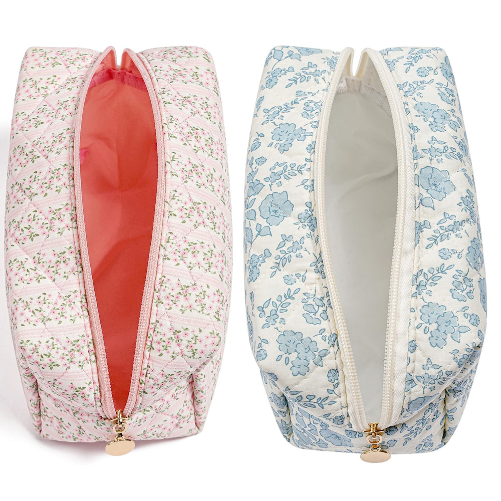 Trousse HHQQWZ bleu fleuri, rangement élégant pour soins et cosmétique.