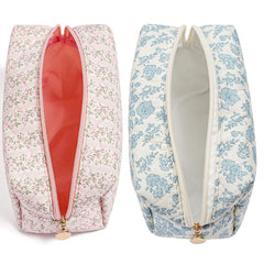 Trousse HHQQWZ bleu fleuri, rangement élégant pour soins et cosmétique.