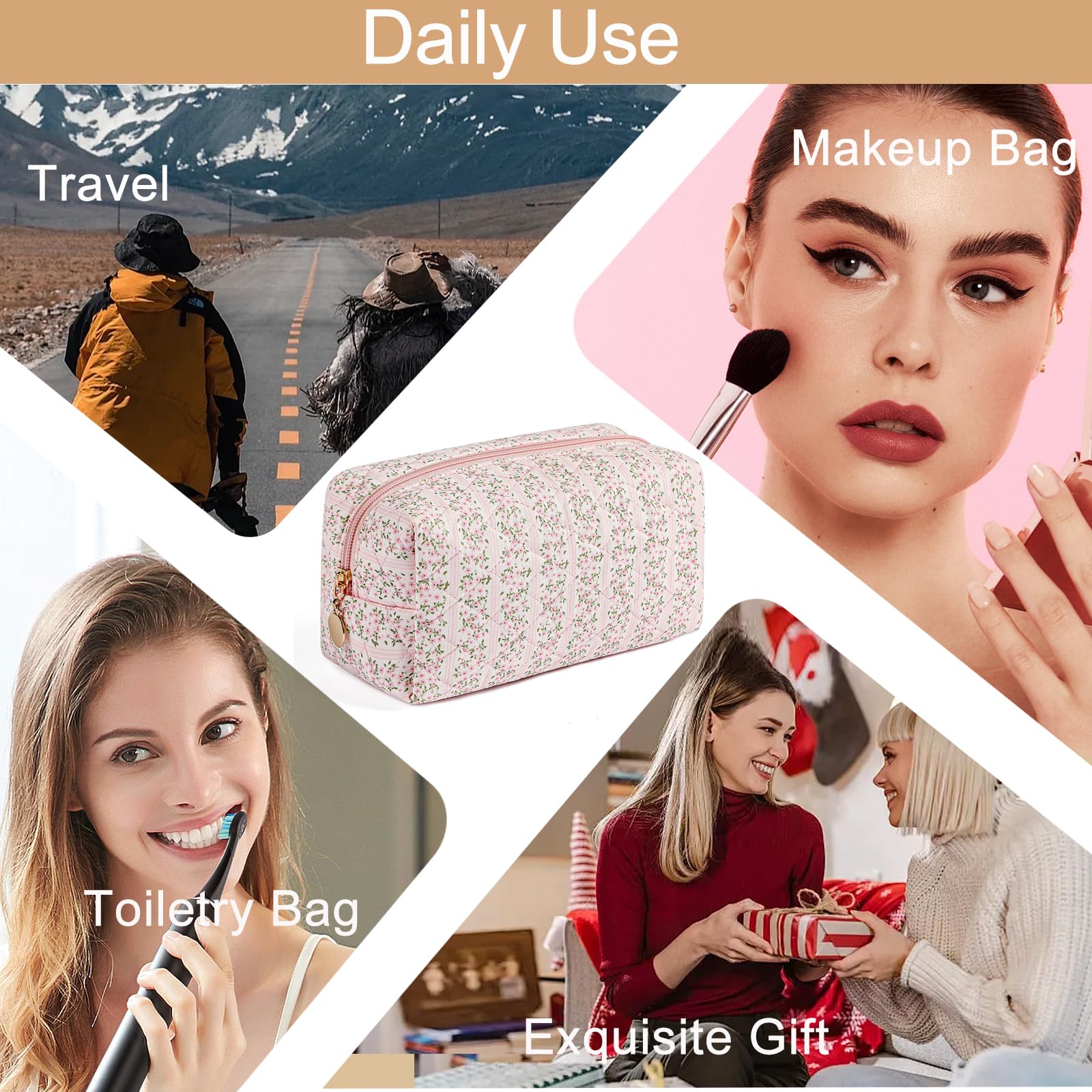 HHQQWZ Trousse-maquillage Rose Poudre, couleur tendance pour un style féminin.