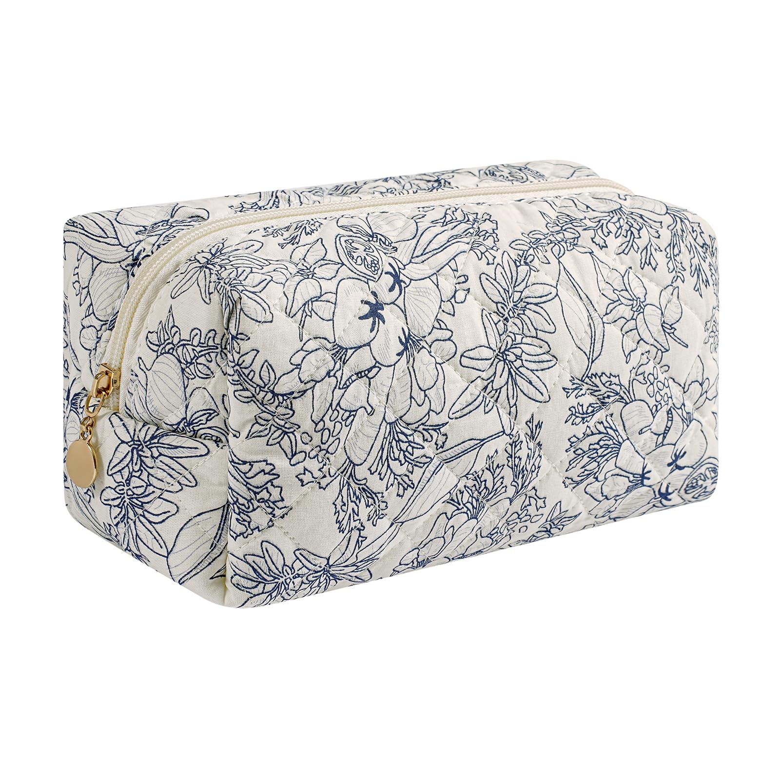 HHQQWZ trousse maquillage voyage bleu marine fleuri — rangement pratique pour maquillage