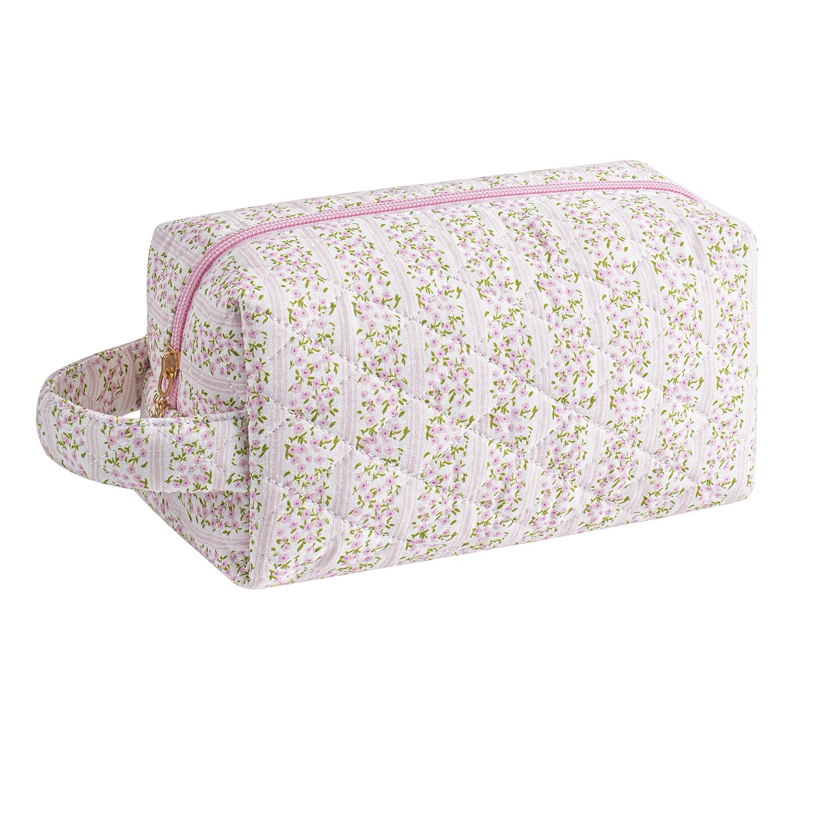 HHQQWZ Trousse maquillage voyage florale rose, rangement pratique pour cosmétiques.
