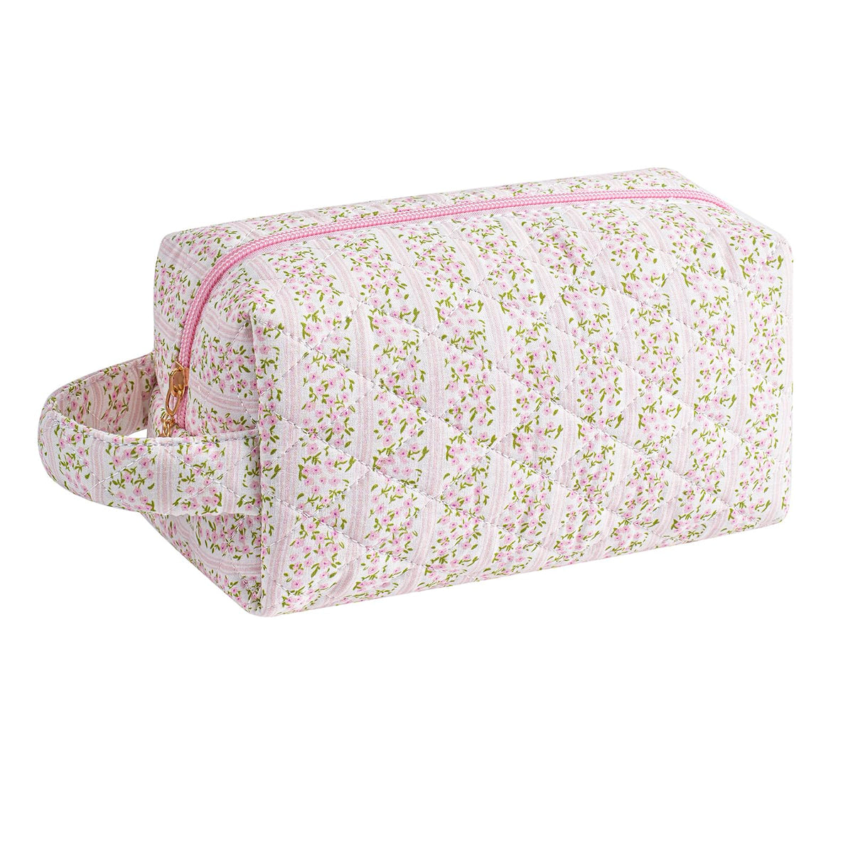 HHQQWZ Trousse maquillage voyage florale rose, rangement pratique pour cosmétiques.