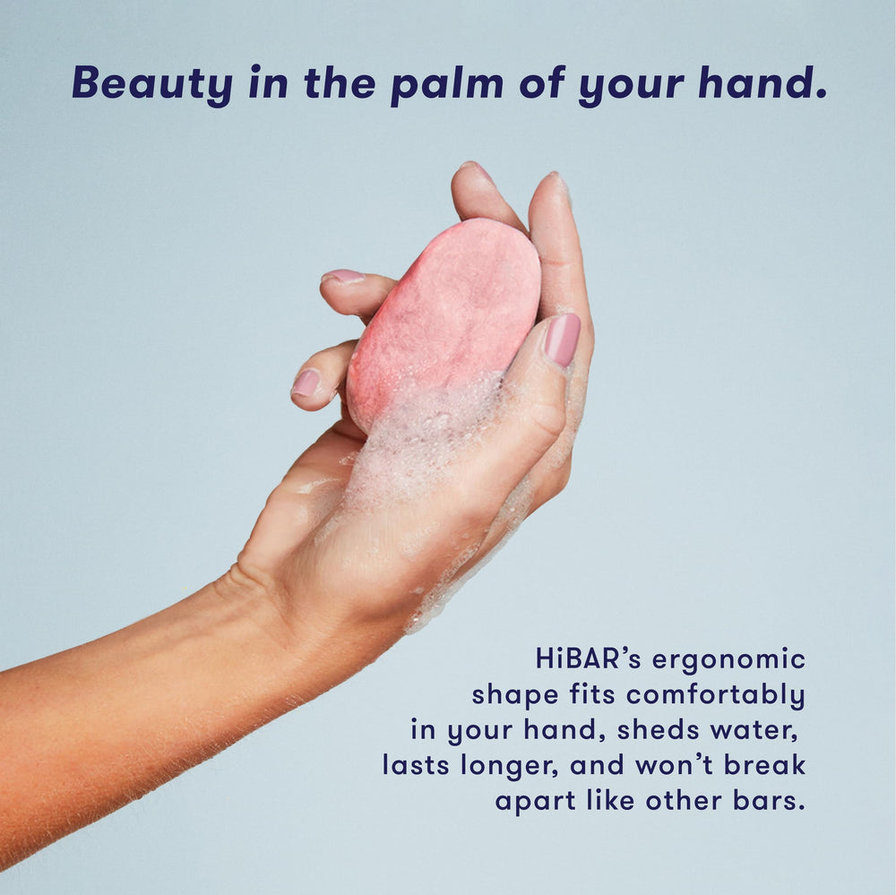 HIBAR Curl Shampoo Bar plastic-free-packaging image promotes sustainable routine.