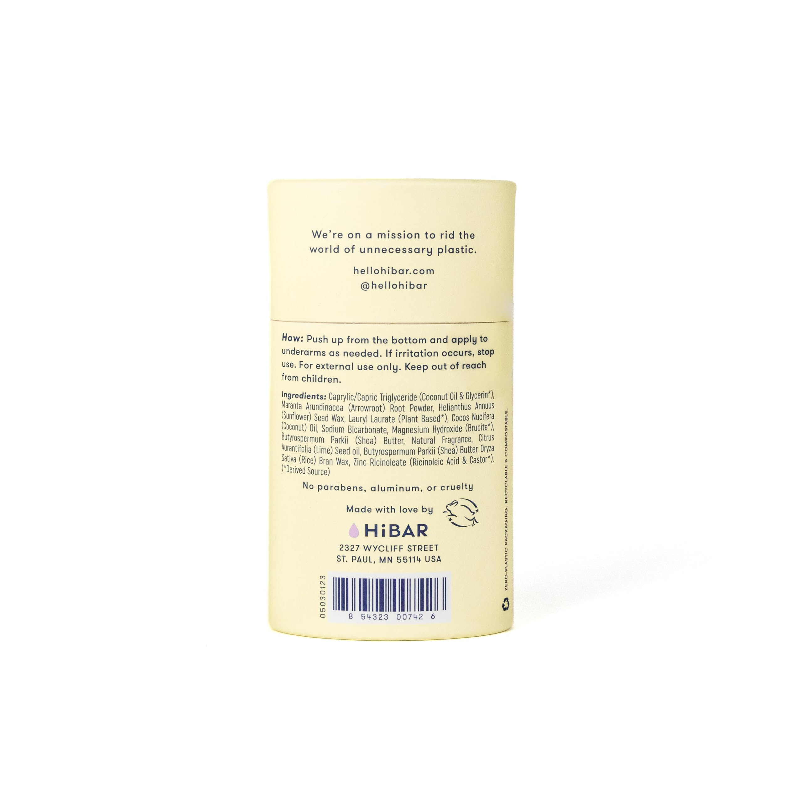 HiBAR déodorant, produit végan certifié sans cruauté.