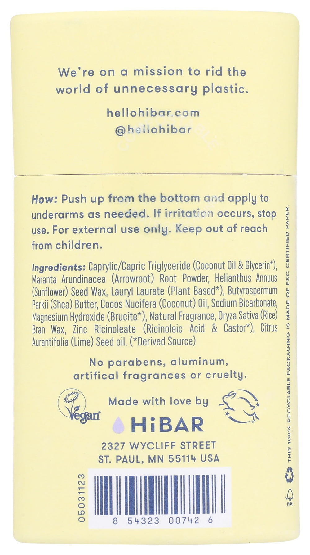 HiBAR déodorant lavande-jasmine texture légère qui glisse facilement sur la peau