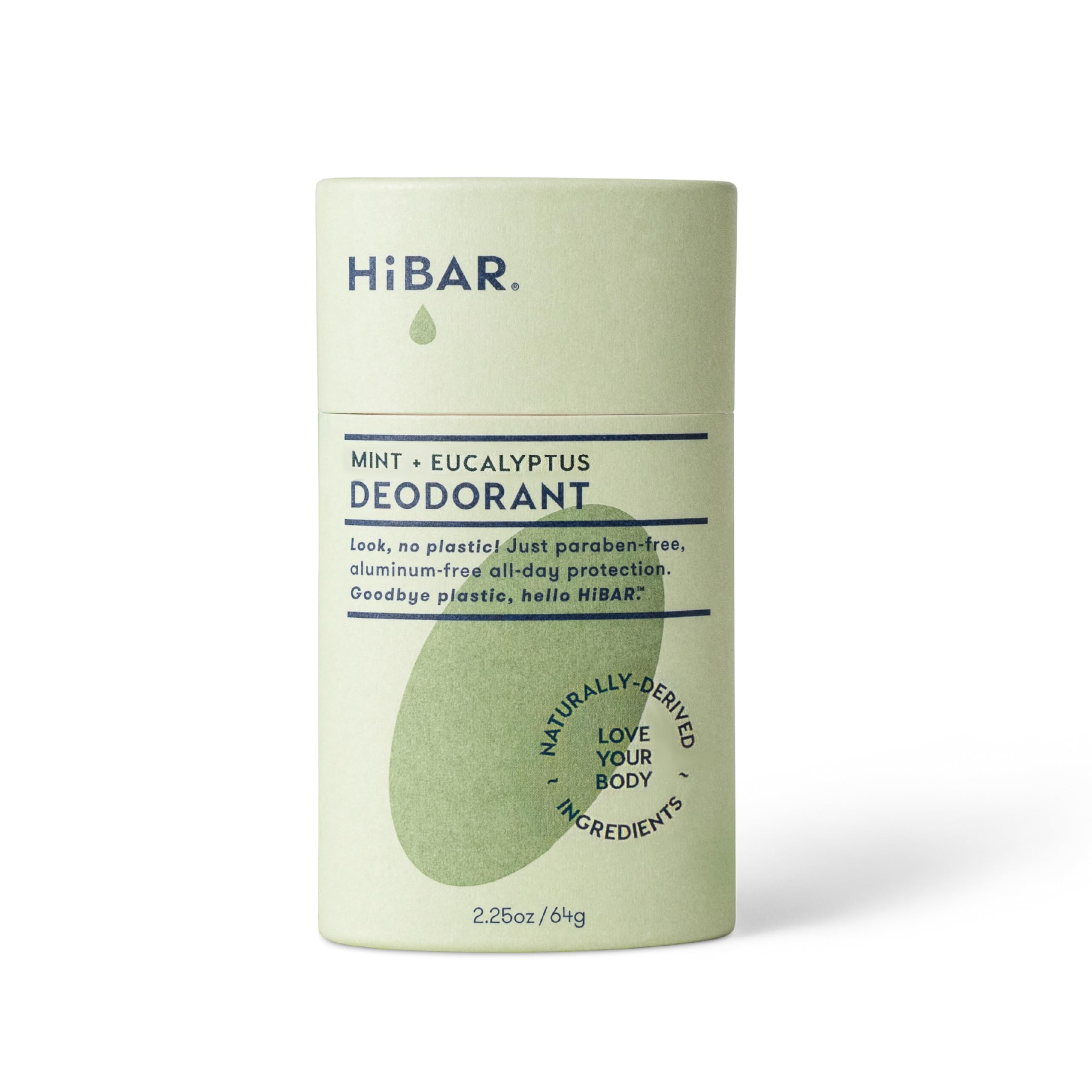 HiBAR Eucalyptus and Mint plastic-free deodorant tube delivers all-day freshness.