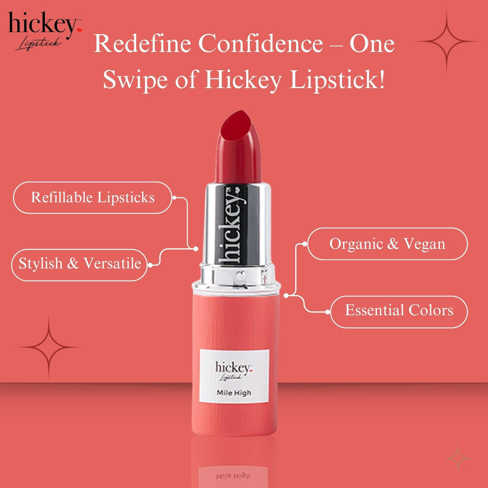 Hickey texture veloutée sur les lèvres, teinte rouge Mile High.