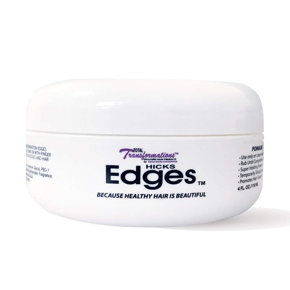 Brillance naturelle et tenue légère grâce à Hicks Total Transformations Edges Pomade.