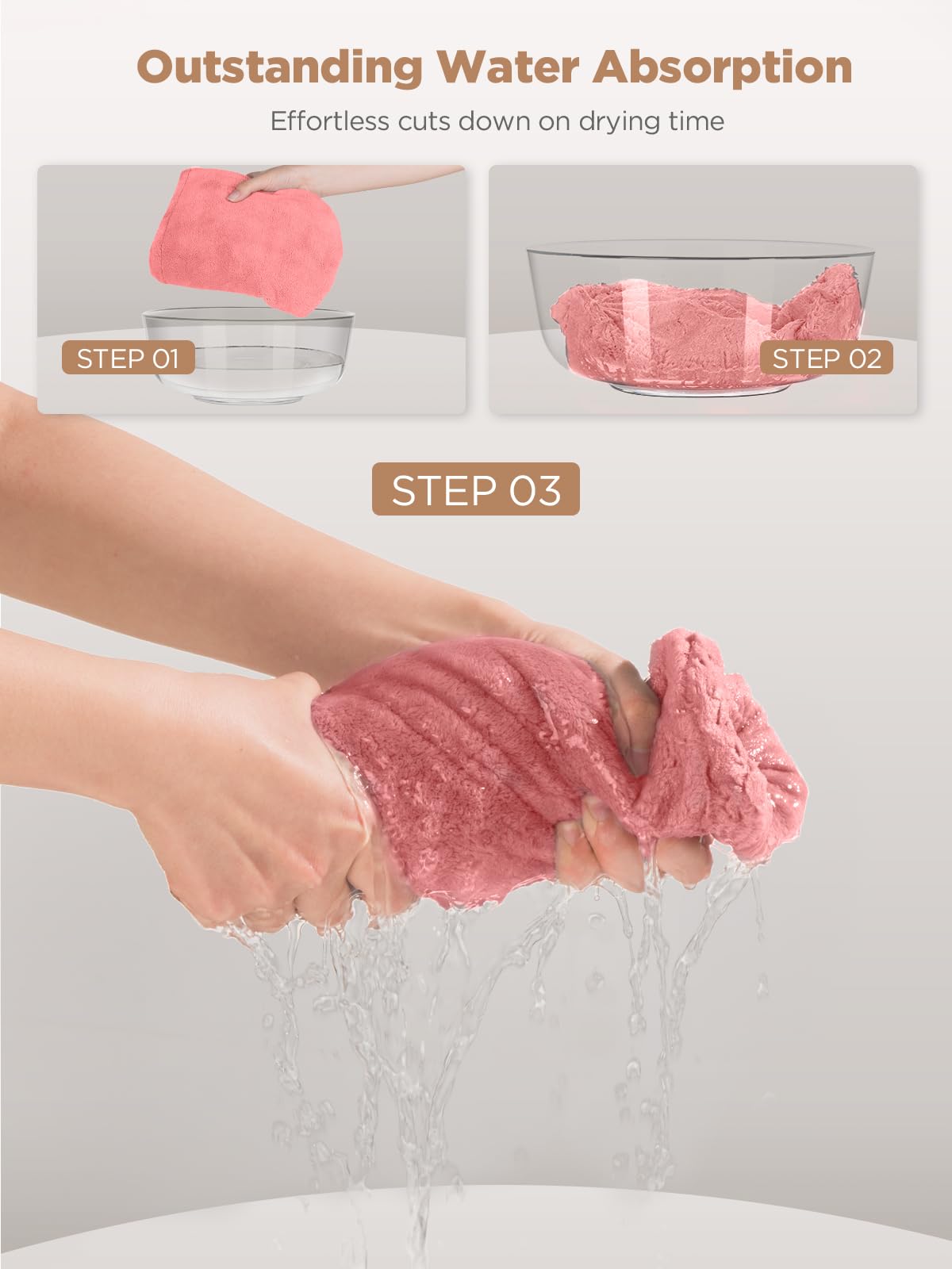 Hicober absorption rapide microfibre rose, rapide et douce pour le séchage