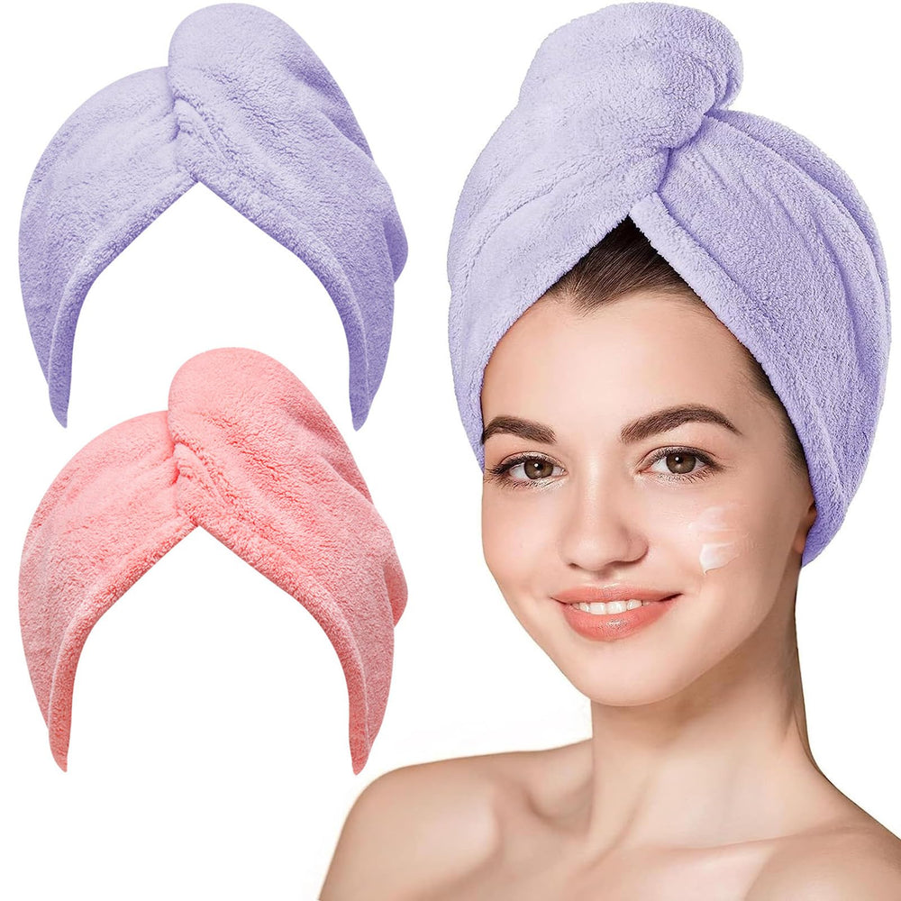 Hicober serviette cheveux microfibre 2pack violet, absorption rapide après la douche