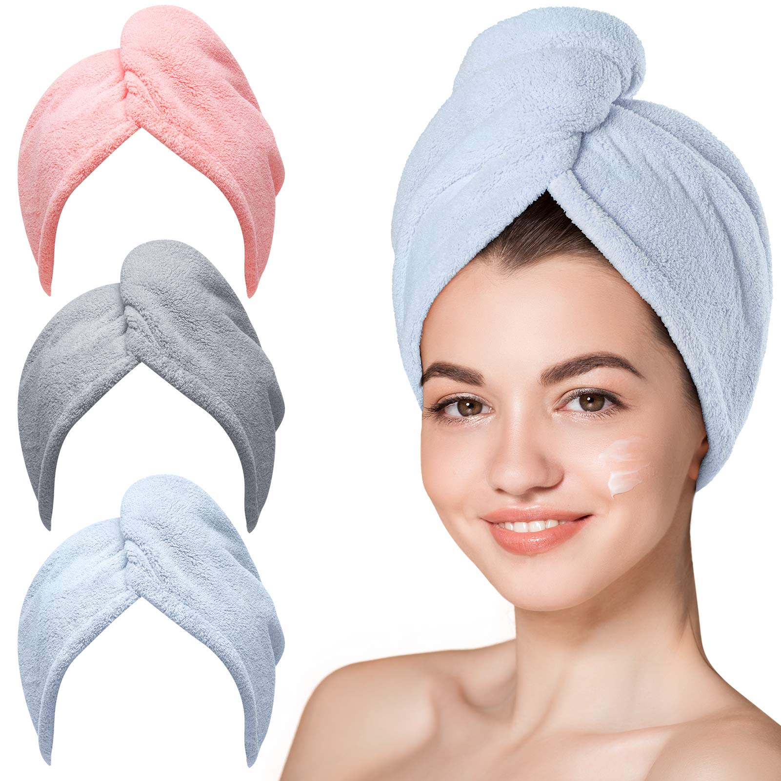 Hicober turban microfibre bleu, absorption rapide et confort.