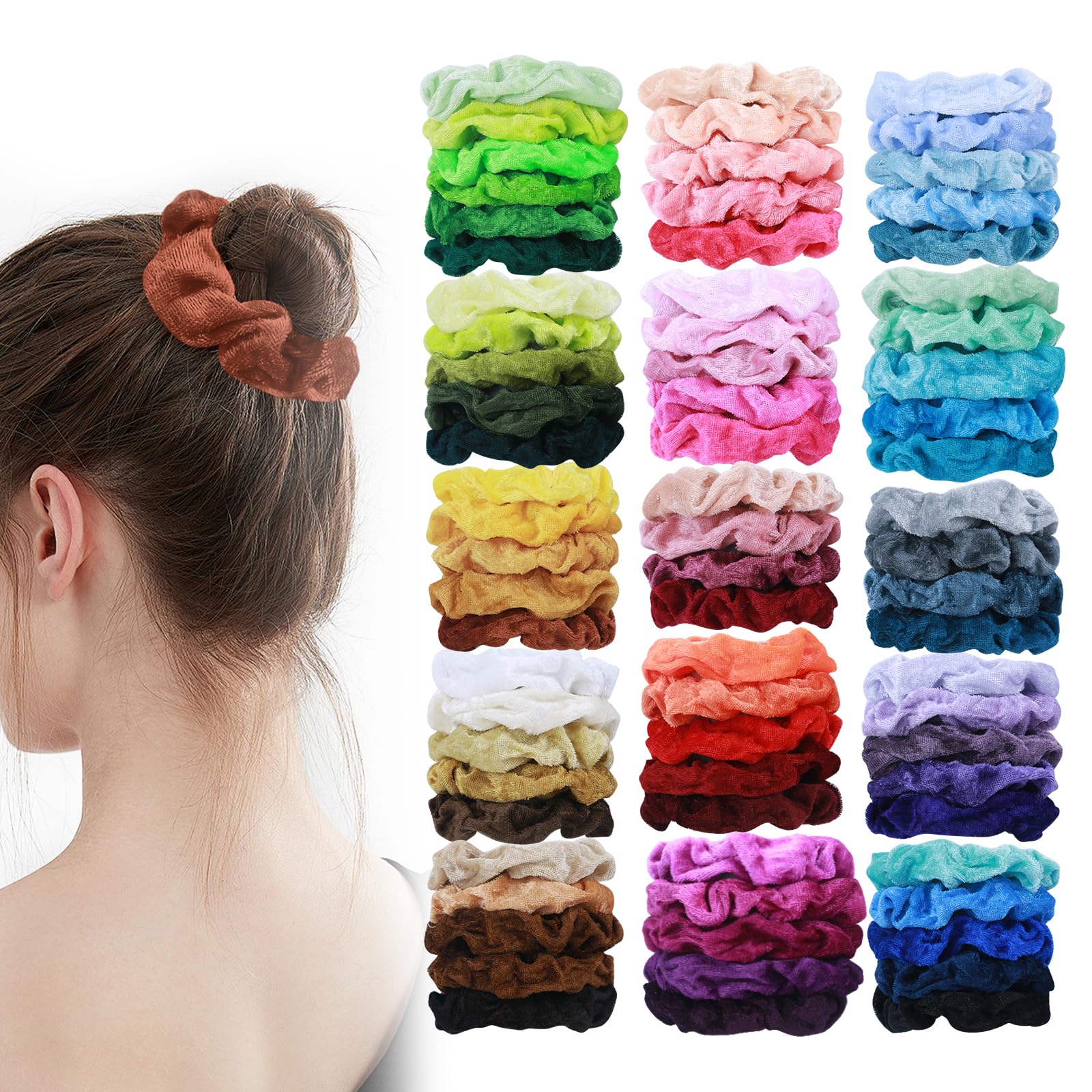 HICONUT ensemble de 75 scrunchies velours, look quotidien sans effort