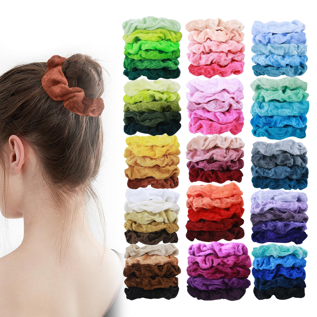 HICONUT ensemble de 75 scrunchies velours, look quotidien sans effort