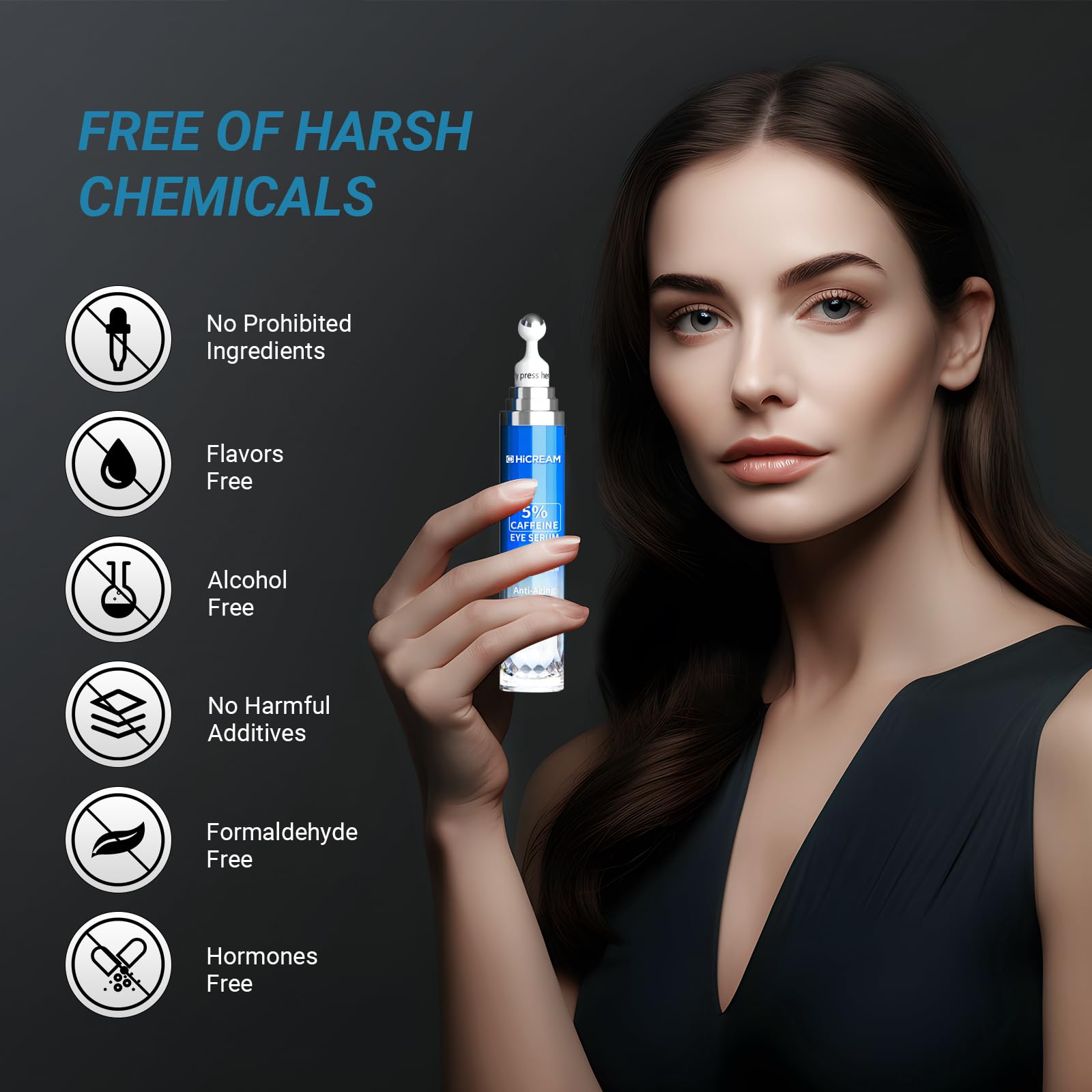 Hicream acide hyaluronique yeux sérum, hydratation ciblée et peau plus souple.