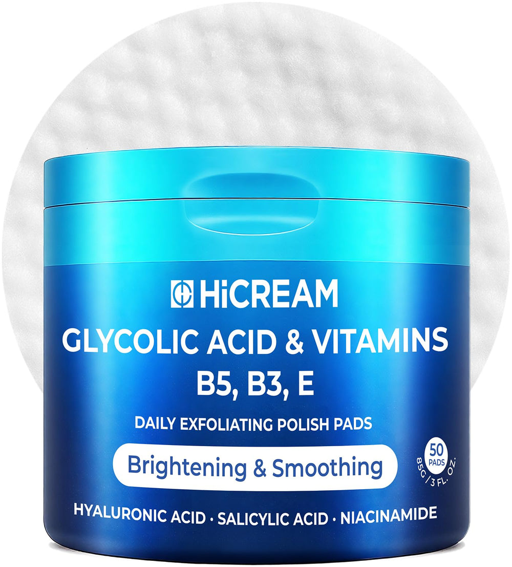 Hicream – cotons exfoliants glycoliques visage pour pores nets et teint lumineux.
