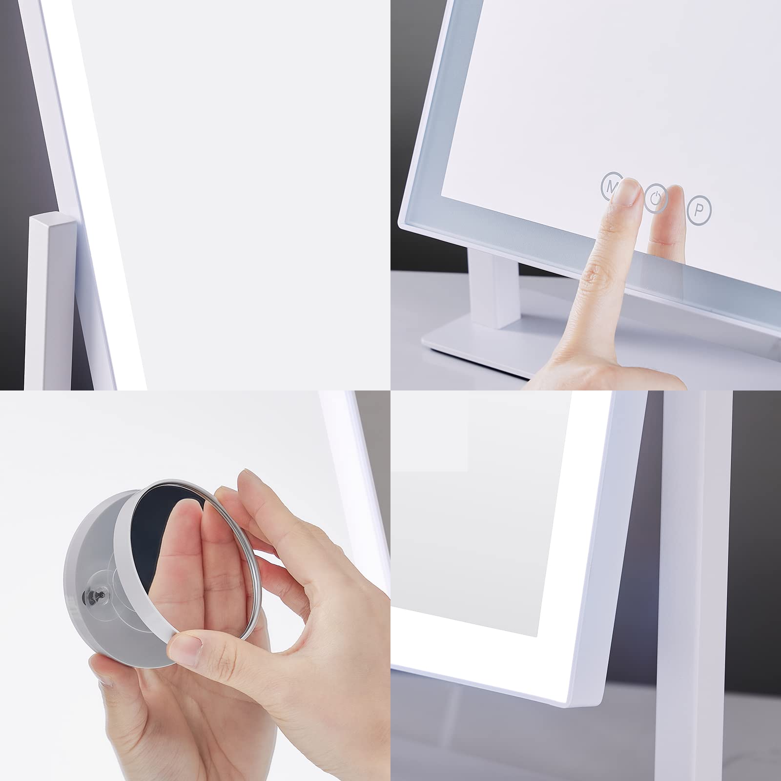 Miroir HIEEY contrôle tactile pour régler luminosité et mode d’éclairage.