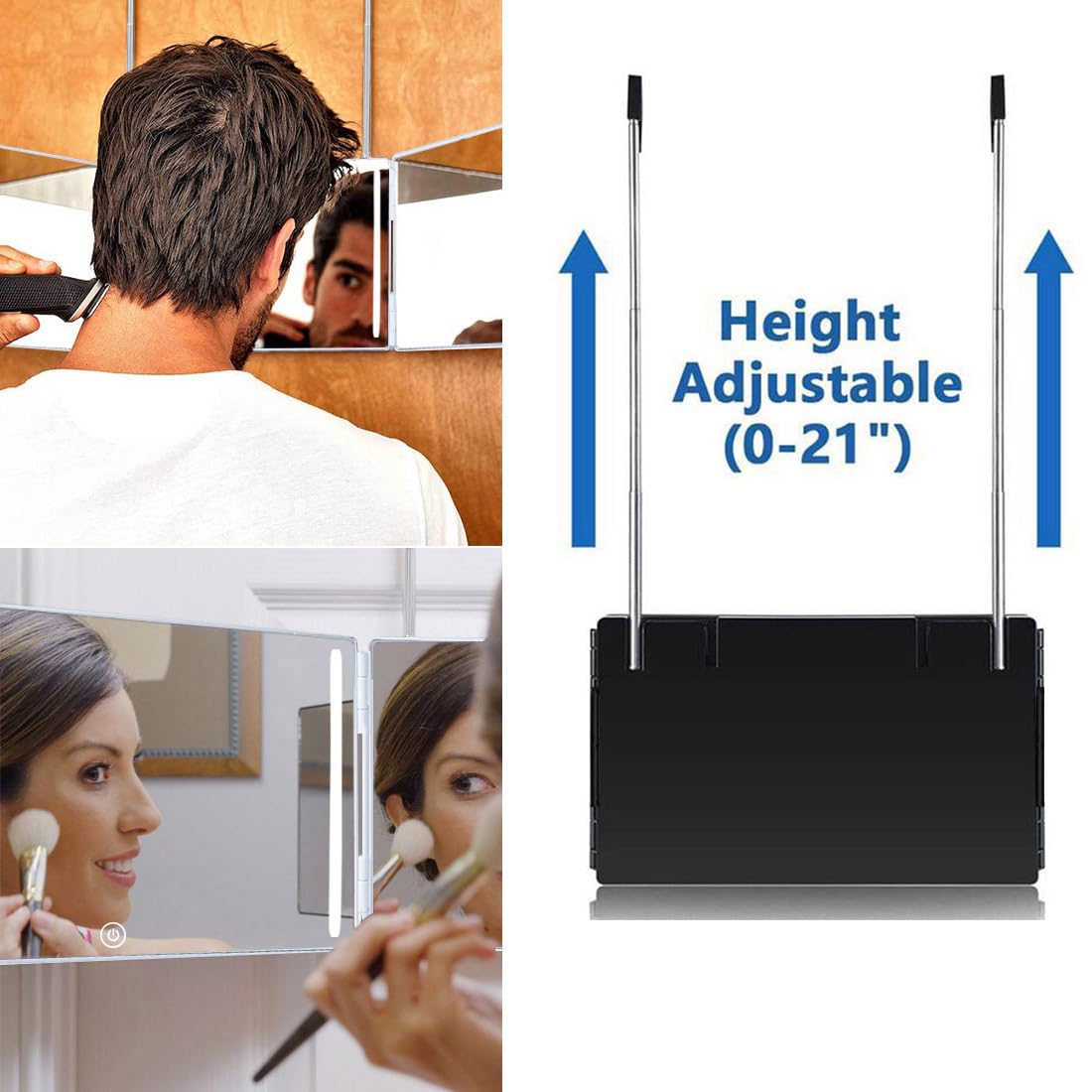 HIEEY miroir hauteur télescopique réglable, pratique en voyage et à domicile.