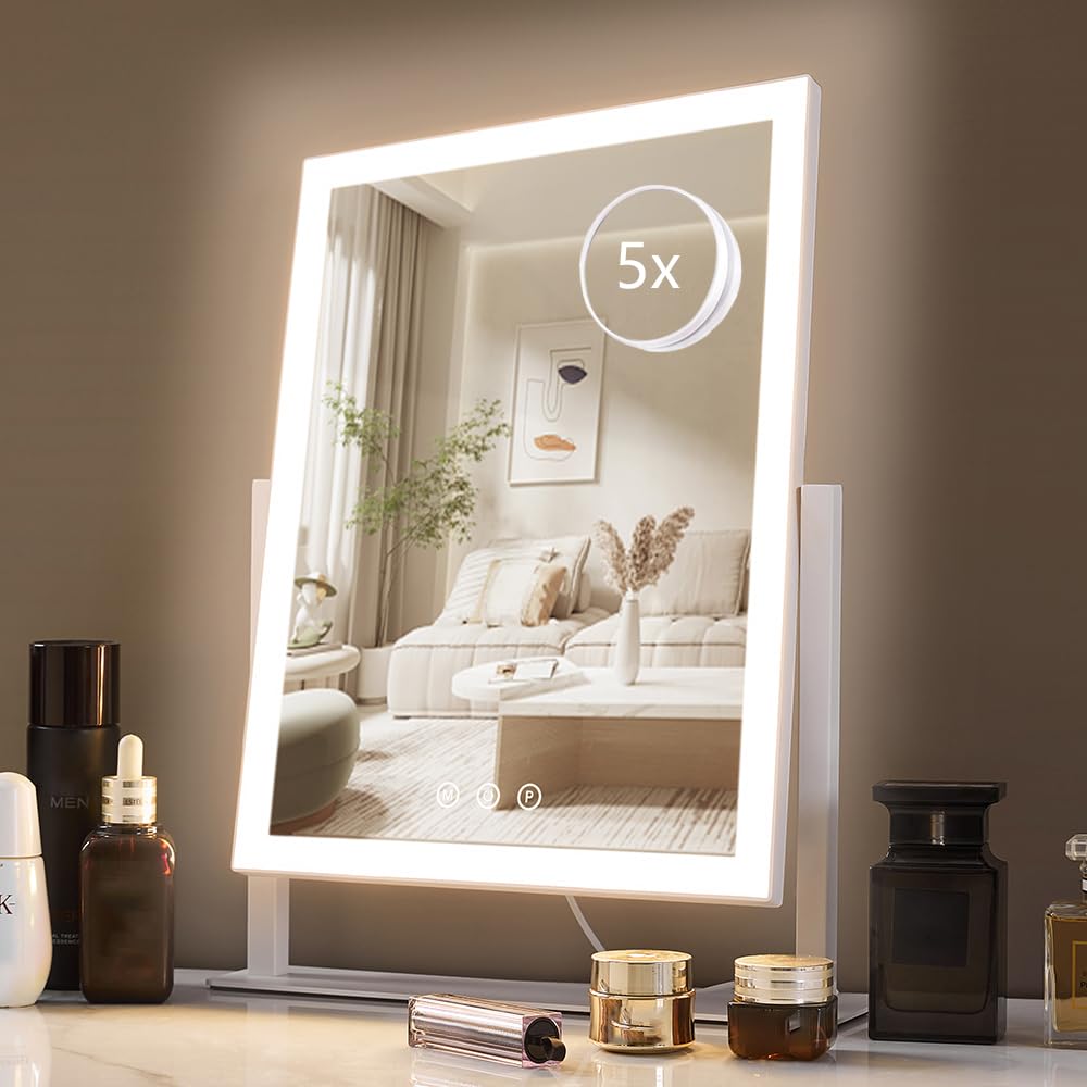 Miroir HIEEY avec éclairage LED quatre côtés pour un maquillage précis.