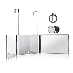 HIEEY miroir tri-volets avec lumière, vue 360 pour coiffage précis.