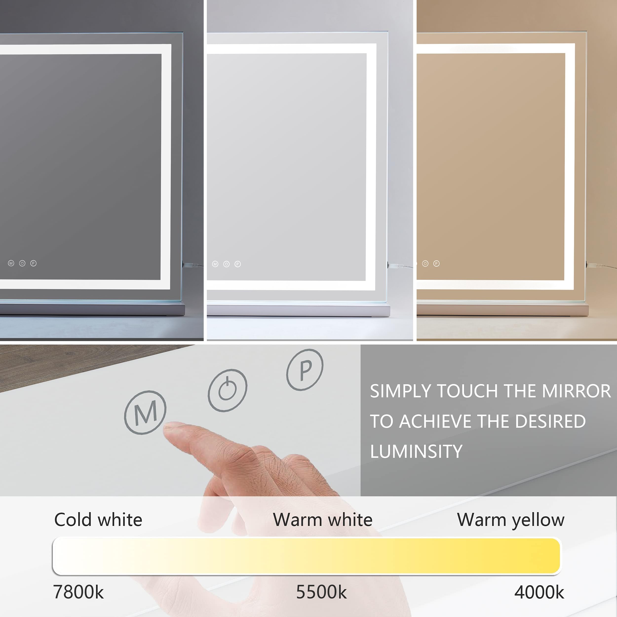 Miroir HIEEY vanité: éclairage sur quatre côtés pour un rendu uniforme