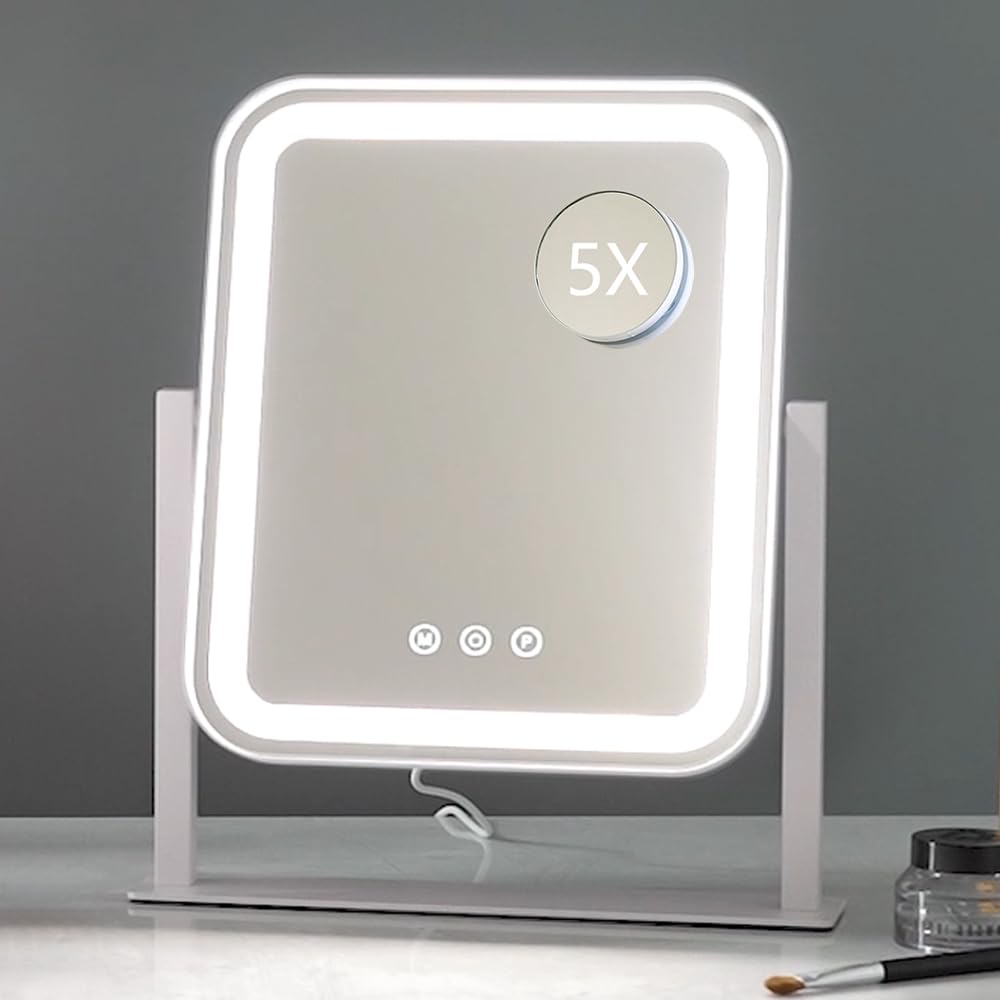 Miroir vanité HIEEY avec éclairage sur quatre côtés pour maquillage précis.
