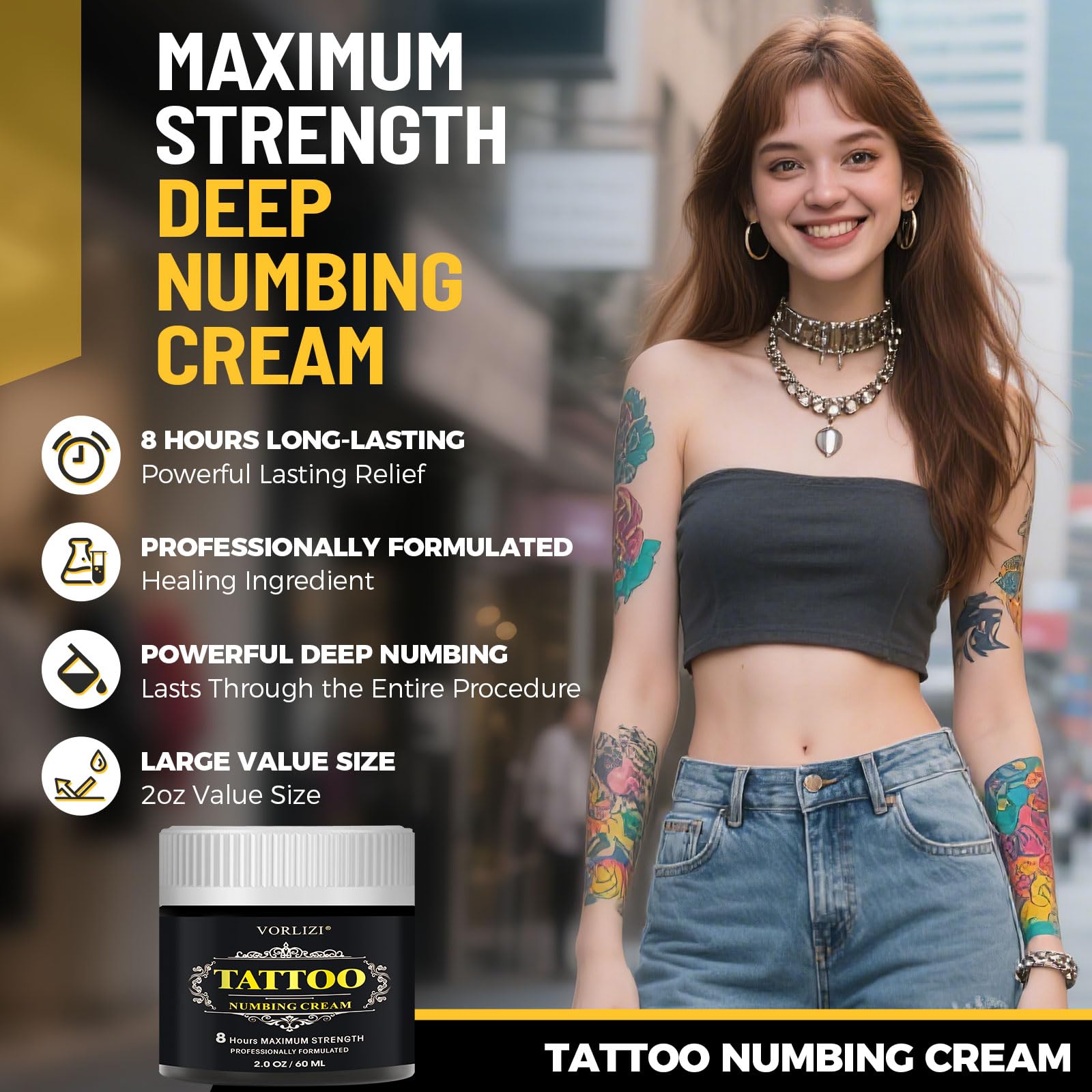 HIEKERS crème anti-douleur tatouage douleur minimisée pour sessions prolongées.