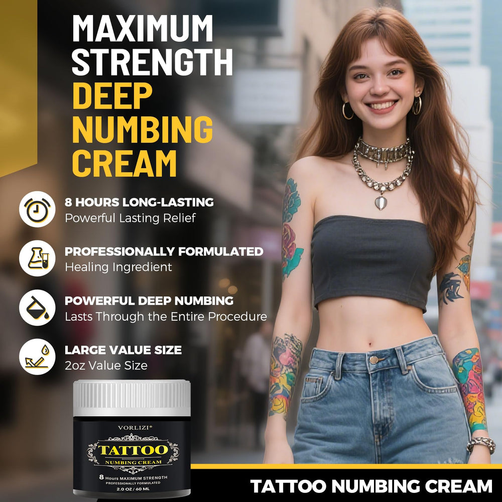 HIEKERS crème anti-douleur tatouage douleur minimisée pour sessions prolongées.