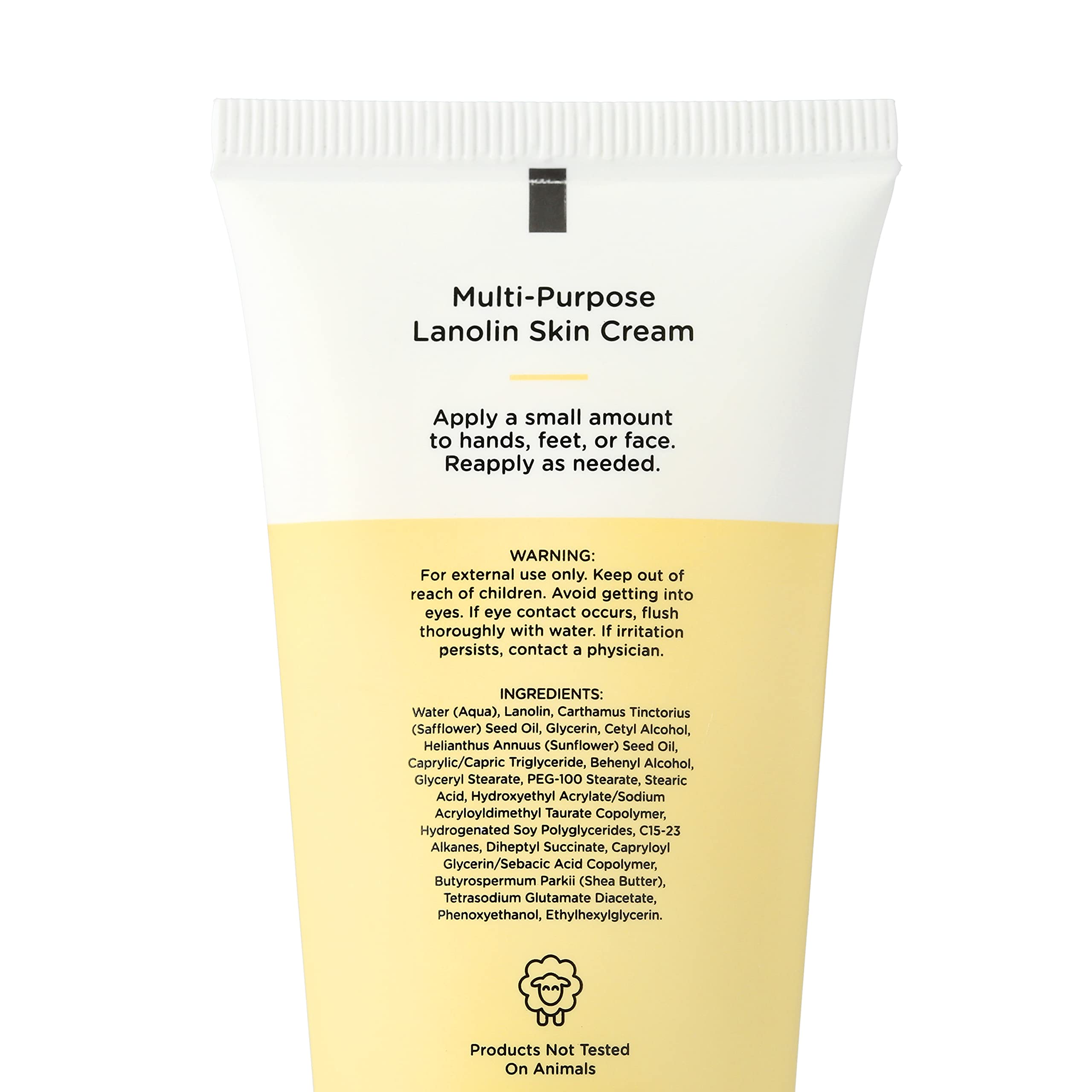 Crème Lanoline High Meadow appliquée sur coudes et genoux, pour adoucir la peau.