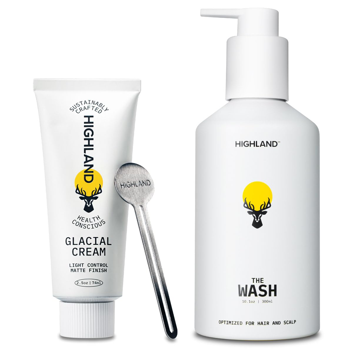 Highland Glacial Cream – bouteille: contrôle léger des frisottis et style naturel.