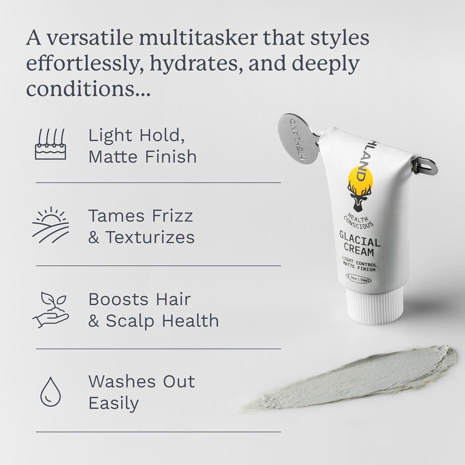 Highland Glacial Cream – texture mate qui définit les boucles sans rigidité.