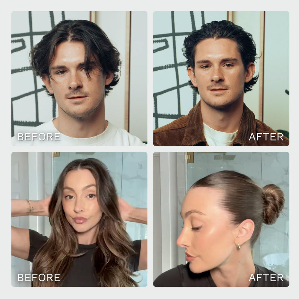 Main appliquant Highland Glacial Hair Clay Pomade pour modeler rapidement les cheveux.
