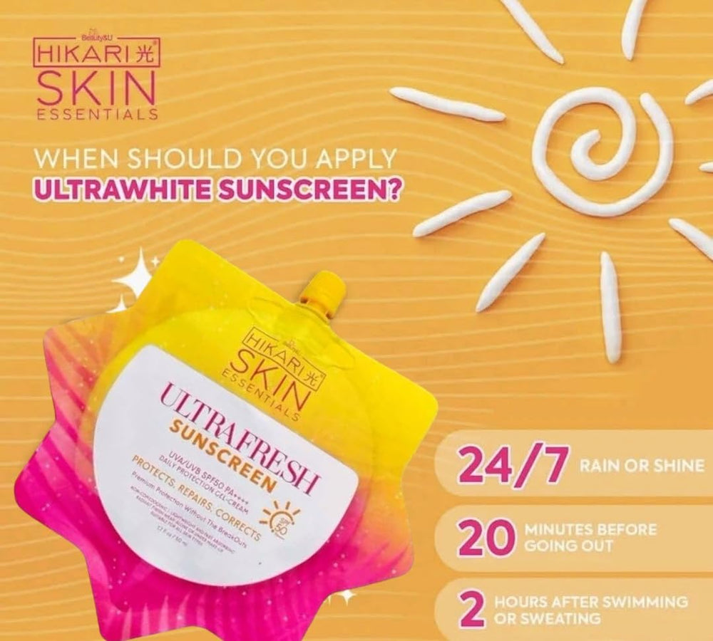 Protection UV quotidienne avec Hikari Skin Essentials, parfait sous maquillage.