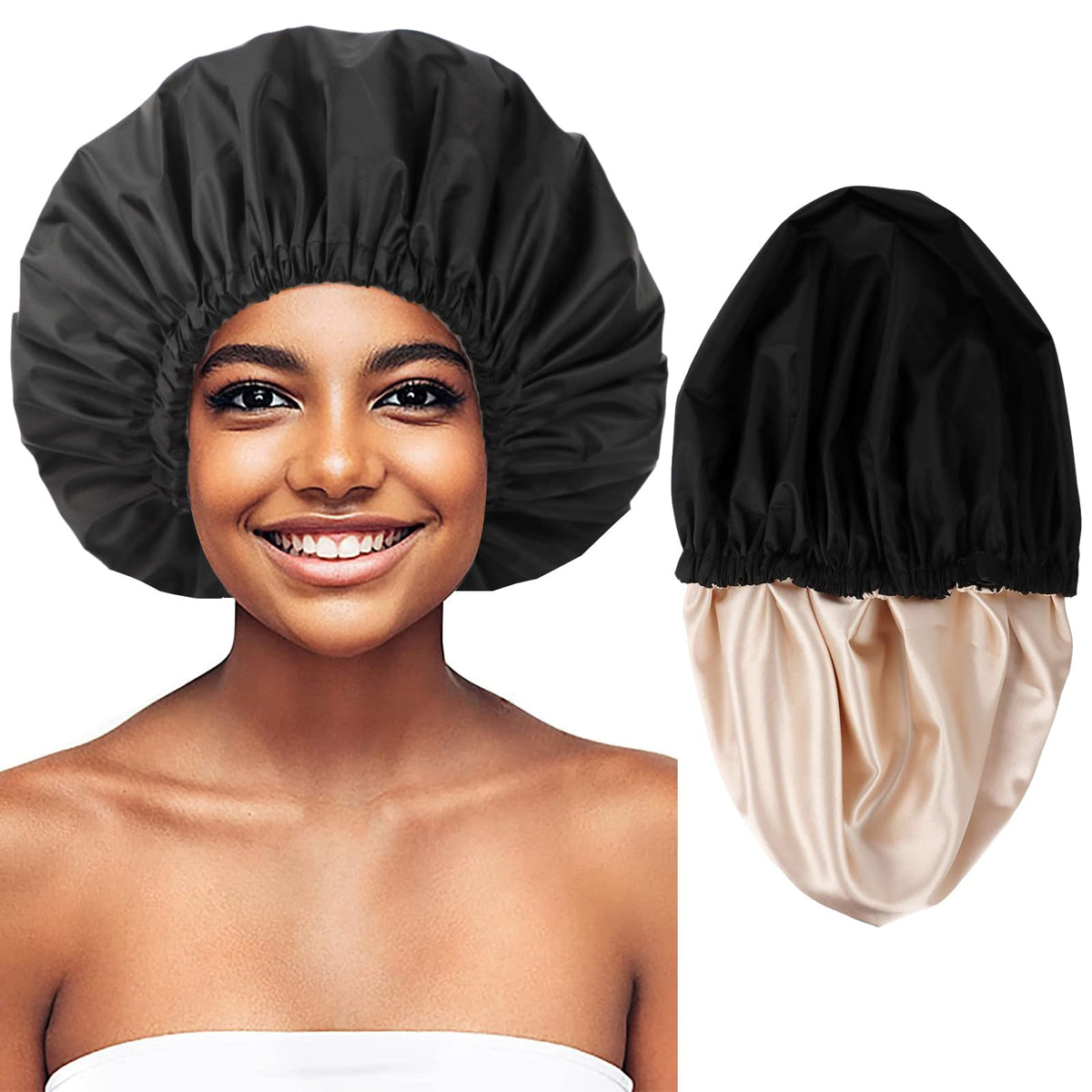 Himoswis bonnet de douche ajustable porté sur tête, confort et taille généreuse