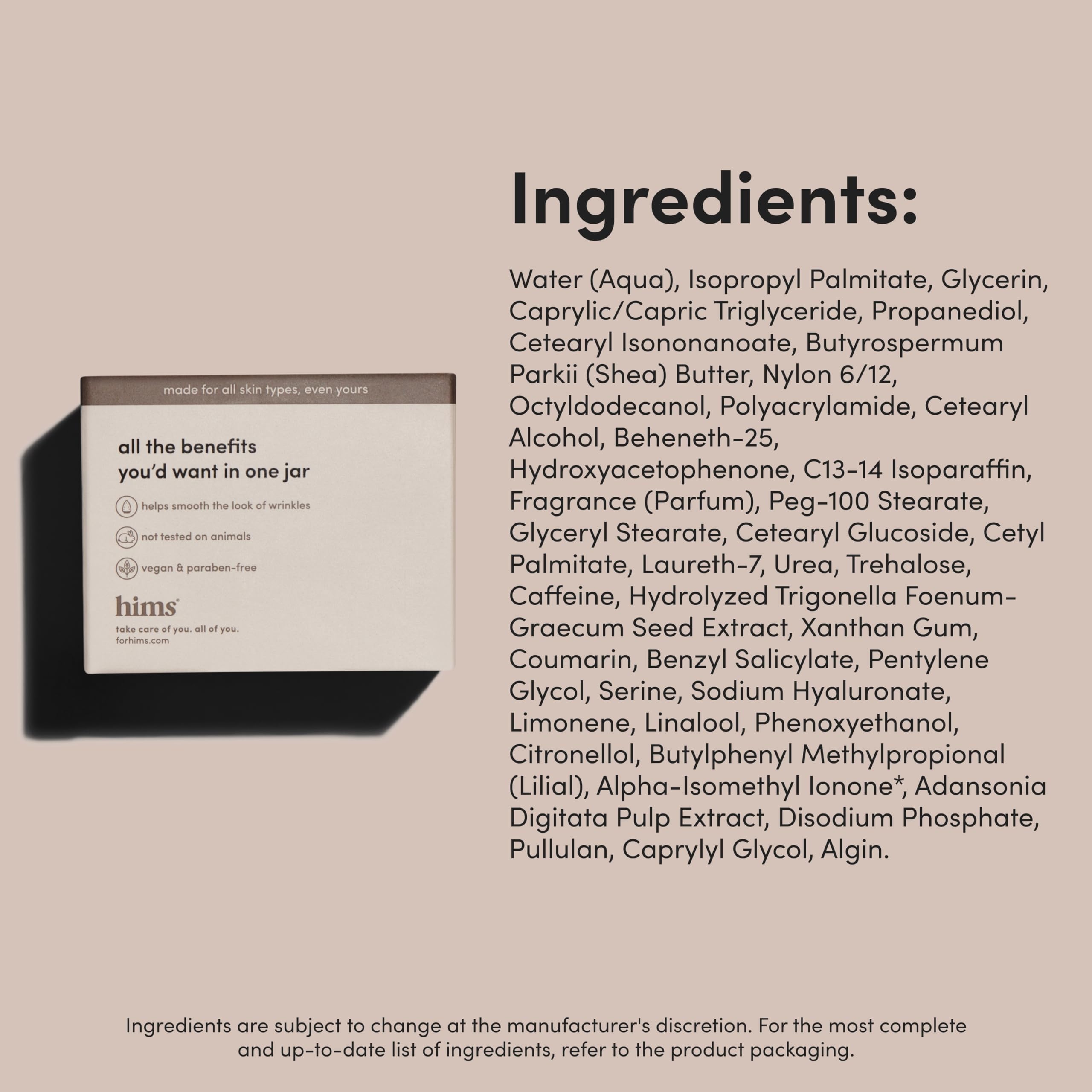 Sans parabènes, HIMS & HERS Goodnight crème anti-rides respecte la peau.
