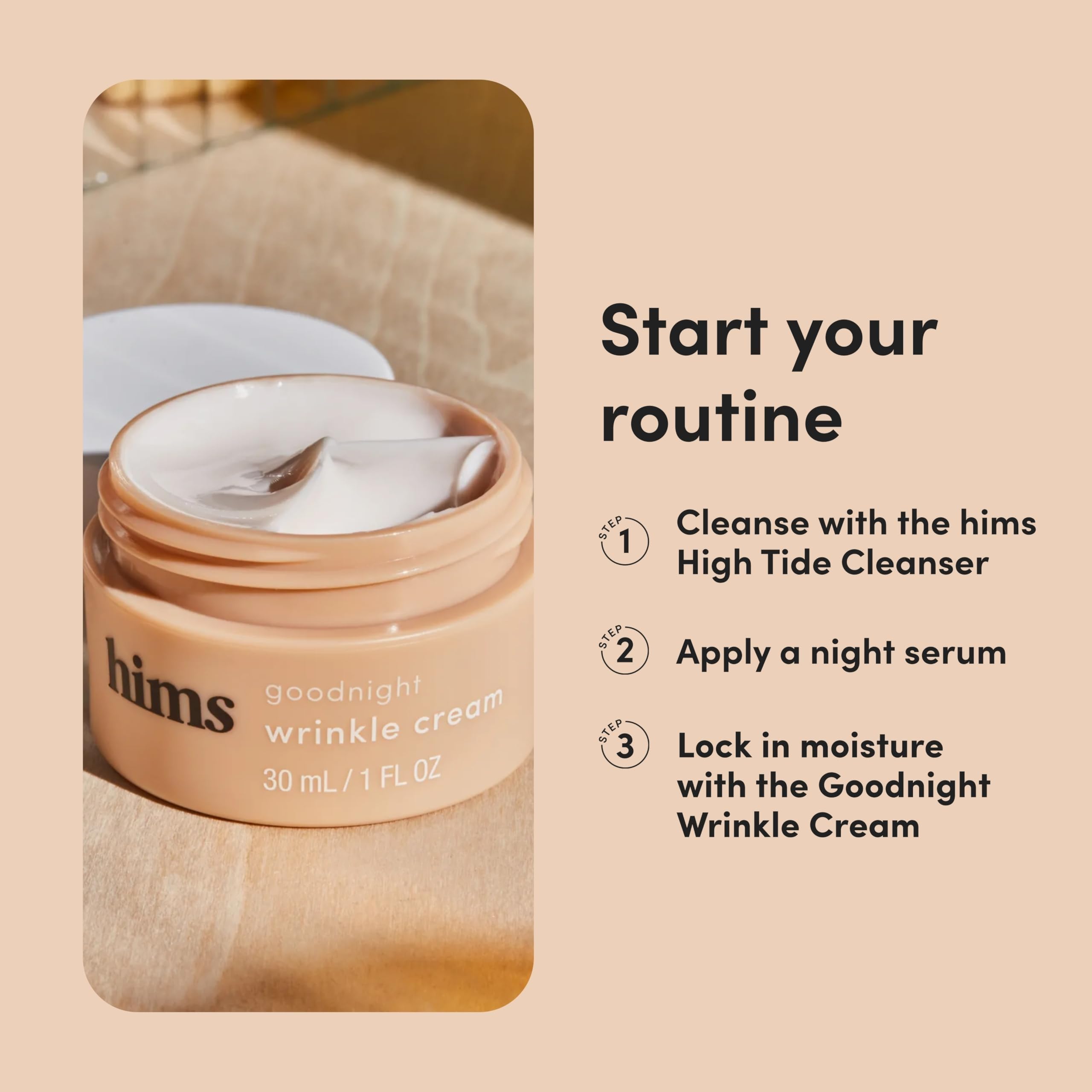 Formule végane et non testée sur les animaux de HIMS & HERS Goodnight crème anti-rides.
