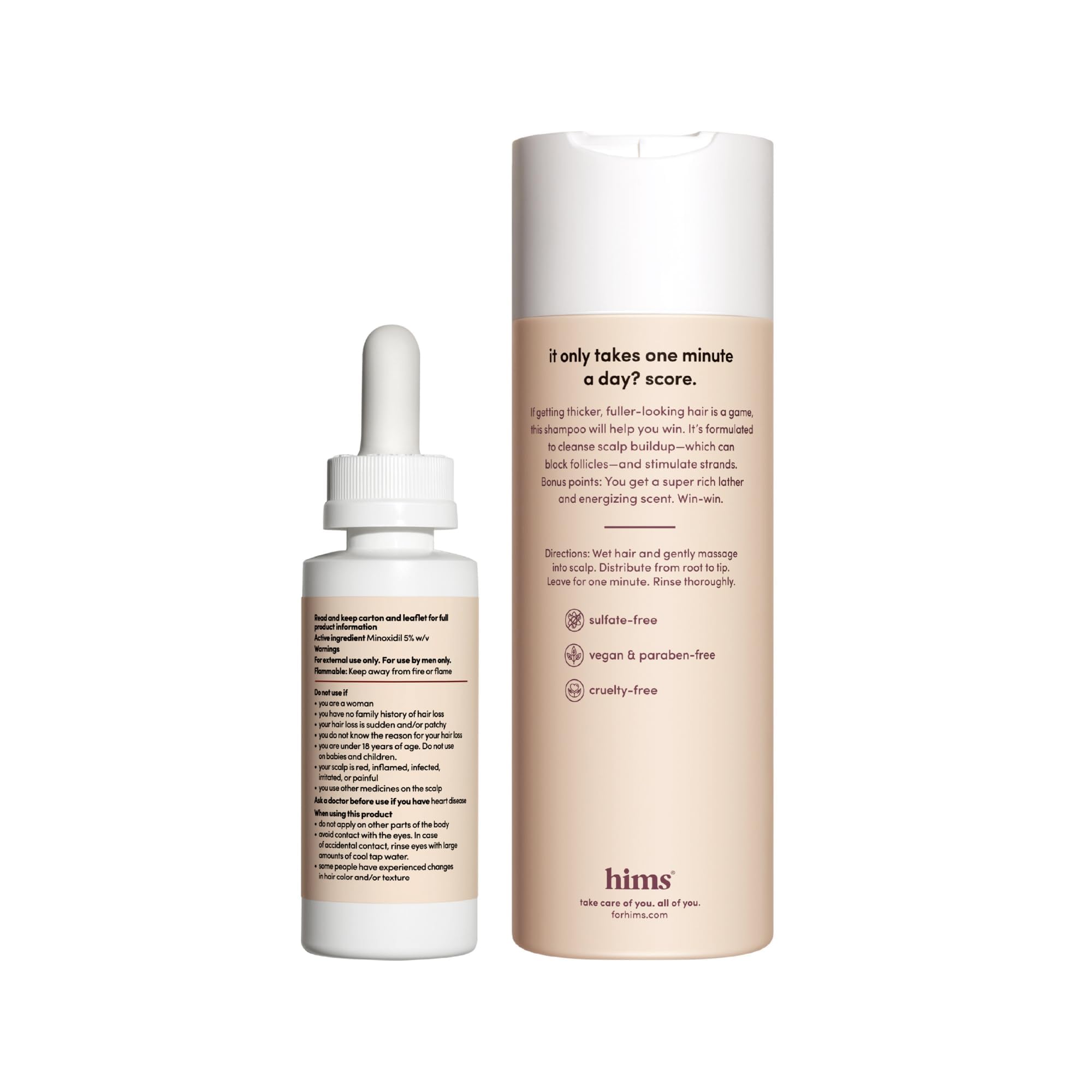 Sérum Minoxidil 5% Hims HERS en flacon 60 ml pour les zones ciblées.