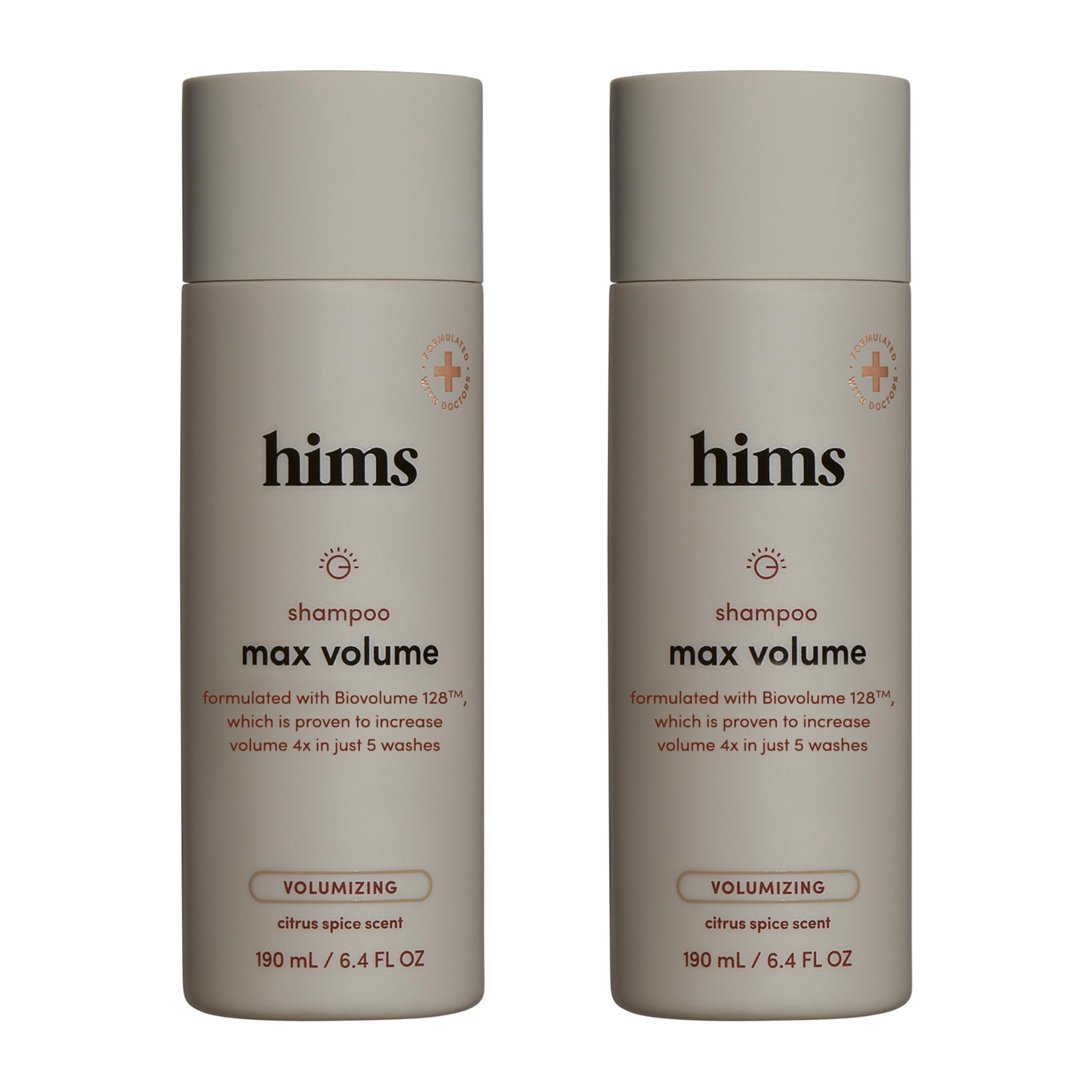 Hims Max Volume Shampoo, bouteille Citrus Spice, parfum frais et volume accru.