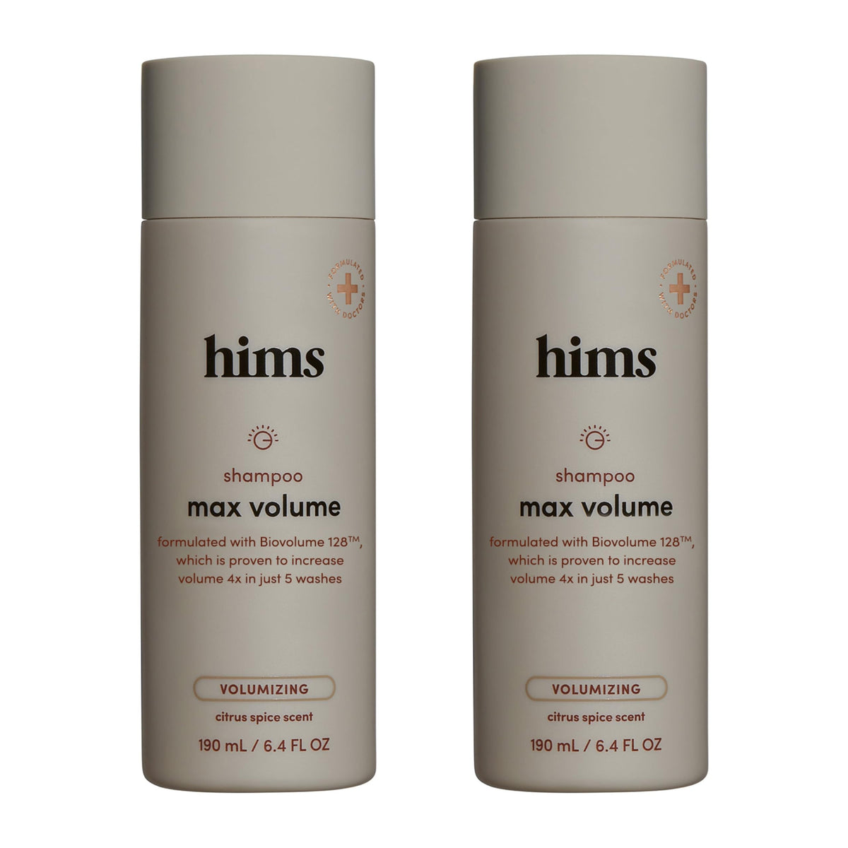 Hims Max Volume Shampoo, bouteille Citrus Spice, parfum frais et volume accru.